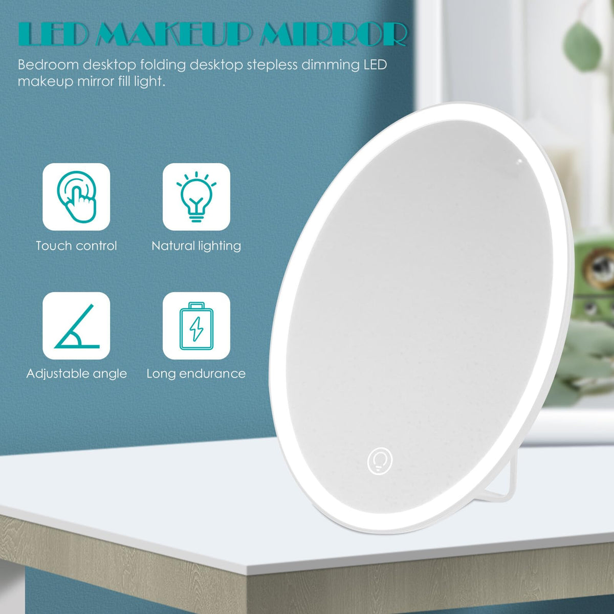 Baluue LED Touch Cosmetic Makeup Mirror White Tabletop LED - Baluue Official Imagery - 6