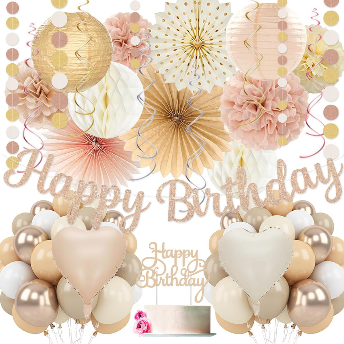 Champagne Gold Beige Birthday Decorations for Women Girls - Vztipki Official Imagery - 1