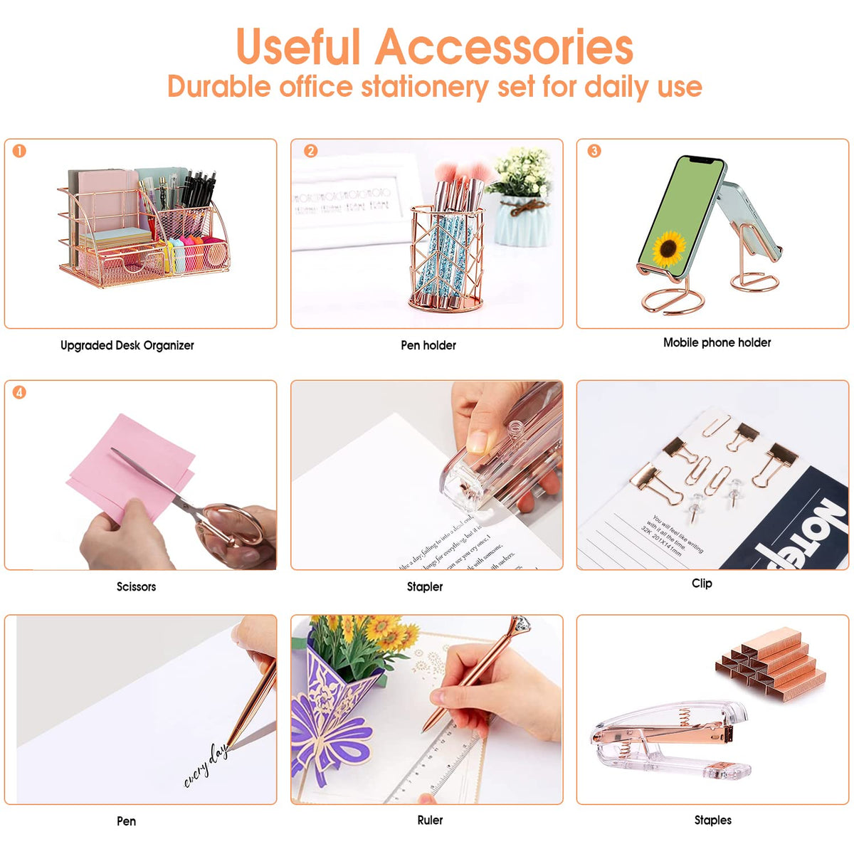 KAAKOW Rose Gold Desk Organizers and Accessories Office - KAAKOW Official Imagery - 6