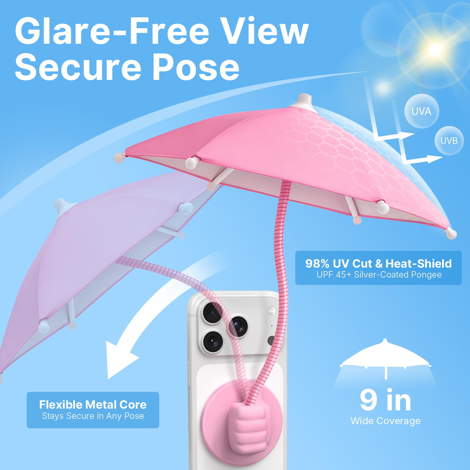CALDEVER Phone Umbrella for Sun Shade Magnetic Anti-Glare Umbrella for - View 2