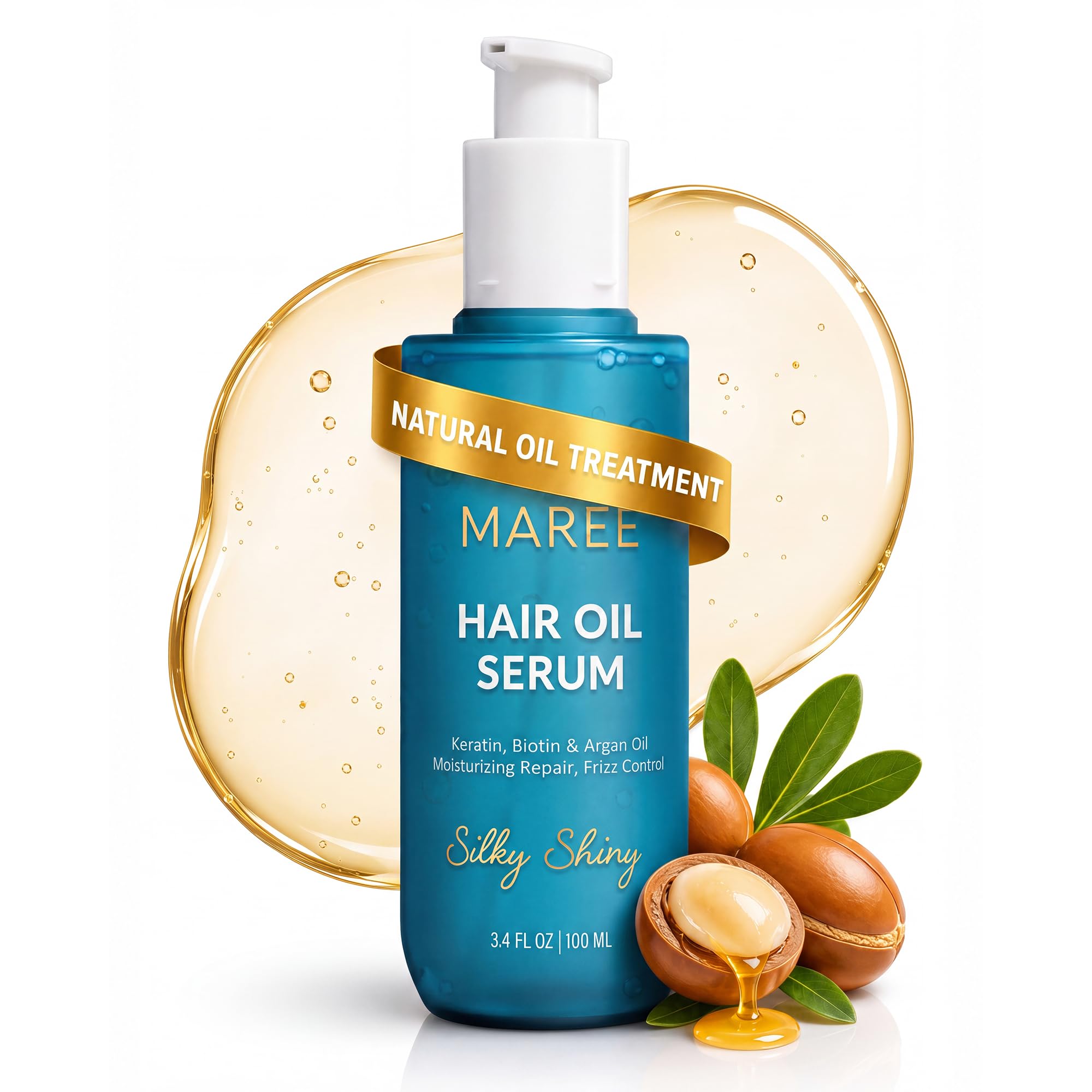 MAREE Hair Oil for Frizzy Hair with Argan Oil, Keratin & Biotin – Hair Serum - MAREE Official Product View 2