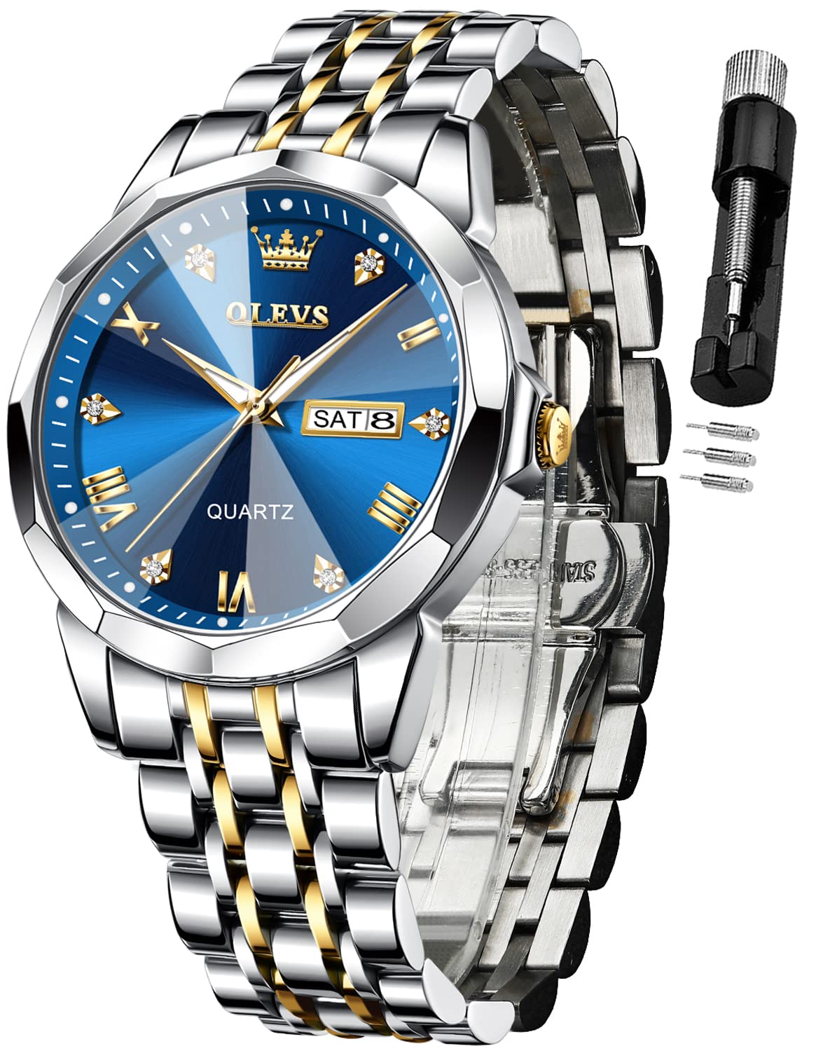OLEVS Watch for Men Diamond Business Dress Analog Quartz - Product Imagery