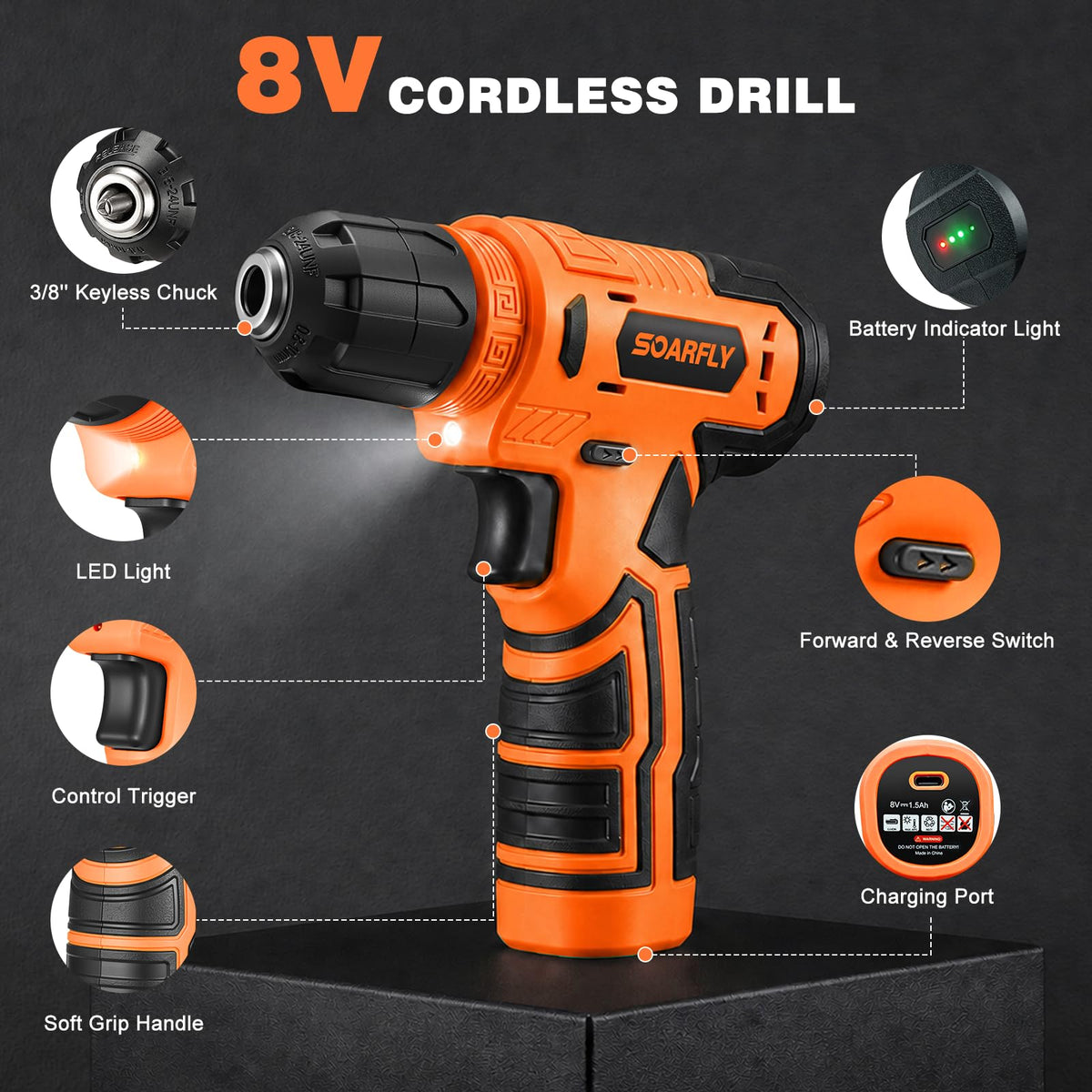 157 Piece Tool Set 8V Cordless Drill Set Hand Tool Kit for - SOARFLY Official Imagery - 4