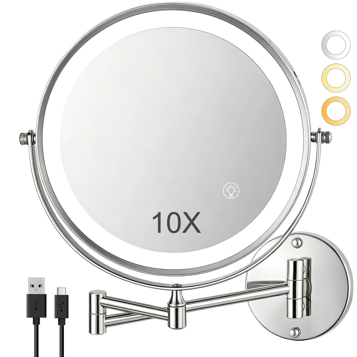 Rechargeable Wall Mounted Lighted Makeup Mirror 1X 10X - SANFANGIE Official Imagery - 2