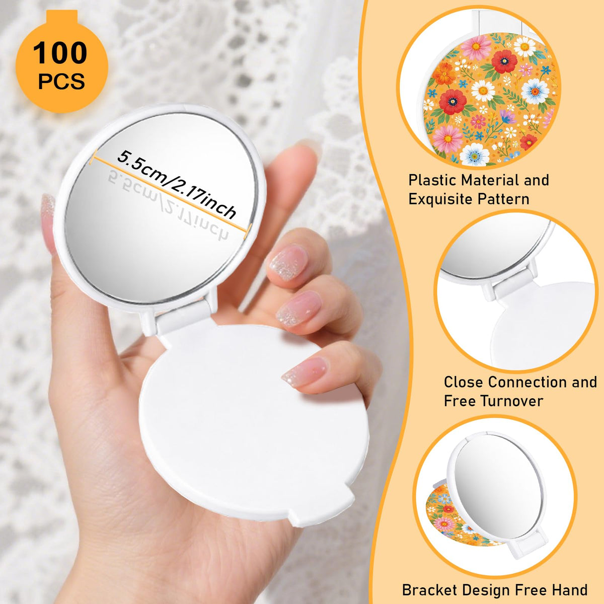 100Pcs Round Folding Hand Compact Mini Pocket Mirrors Bulk - GLASSWINDS Official Imagery - 5