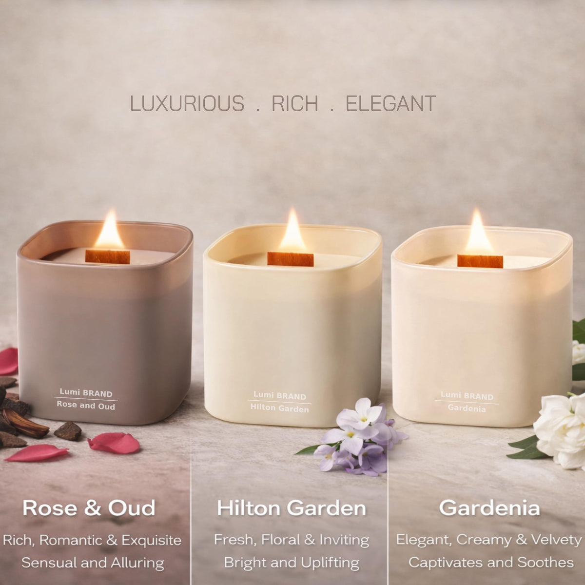 Set of 3 Premium Scented Soy Candles Gift Set - Lumi Brand Official Imagery - 3