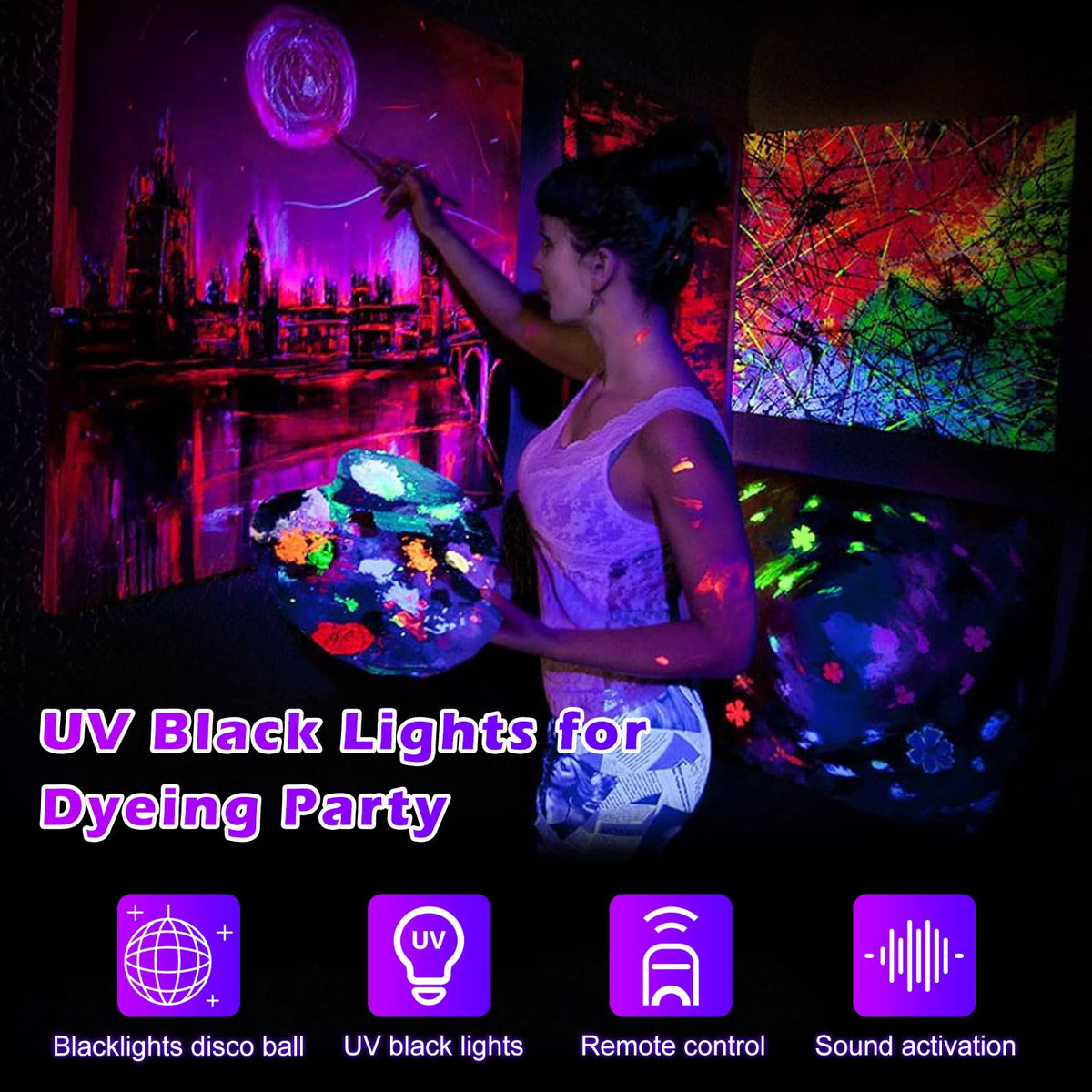 2 in 1 Glow Party Black Light Disco Ball Light with Sound - DJPTYGCK Official Imagery - 8