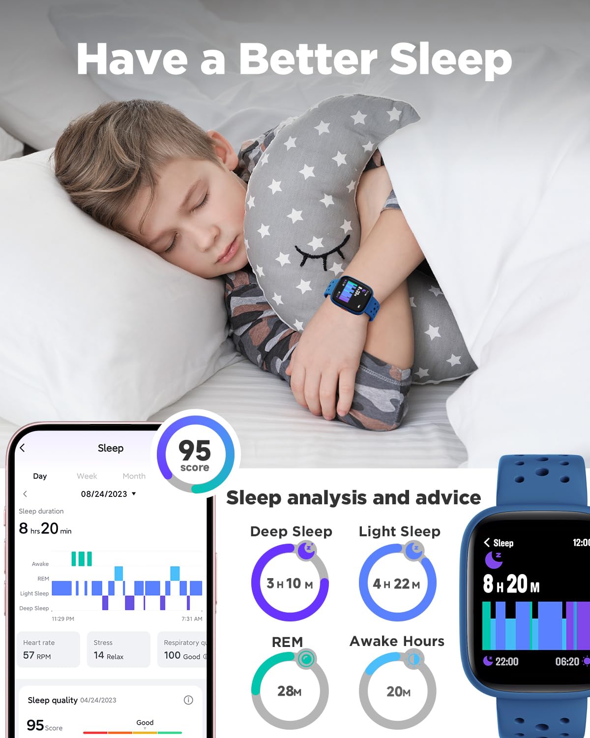 BIGGERFIVE Kids Smart Watch No Phone Needed, 1.8" Fitness Tracker Watc - View 4