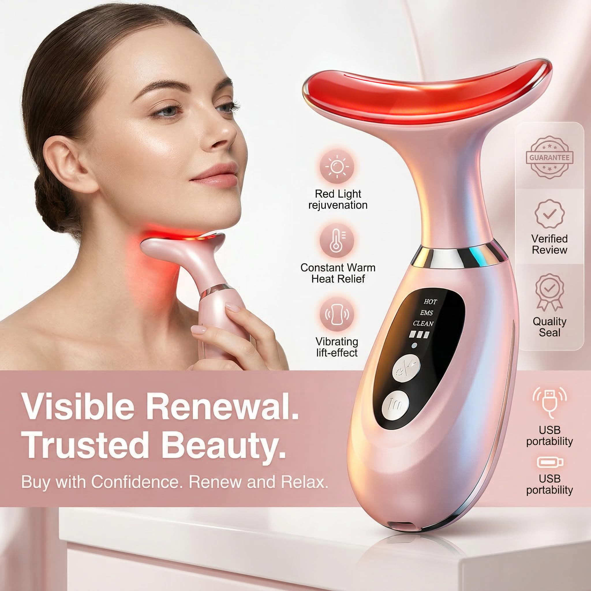 7-Color LED Light Facial Massager Set, Face and Neck Massager - erdnretl