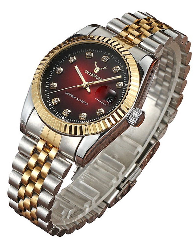 Mens Fashion Luxury Stainless Steel Calendar Rhinestone - Product Imagery