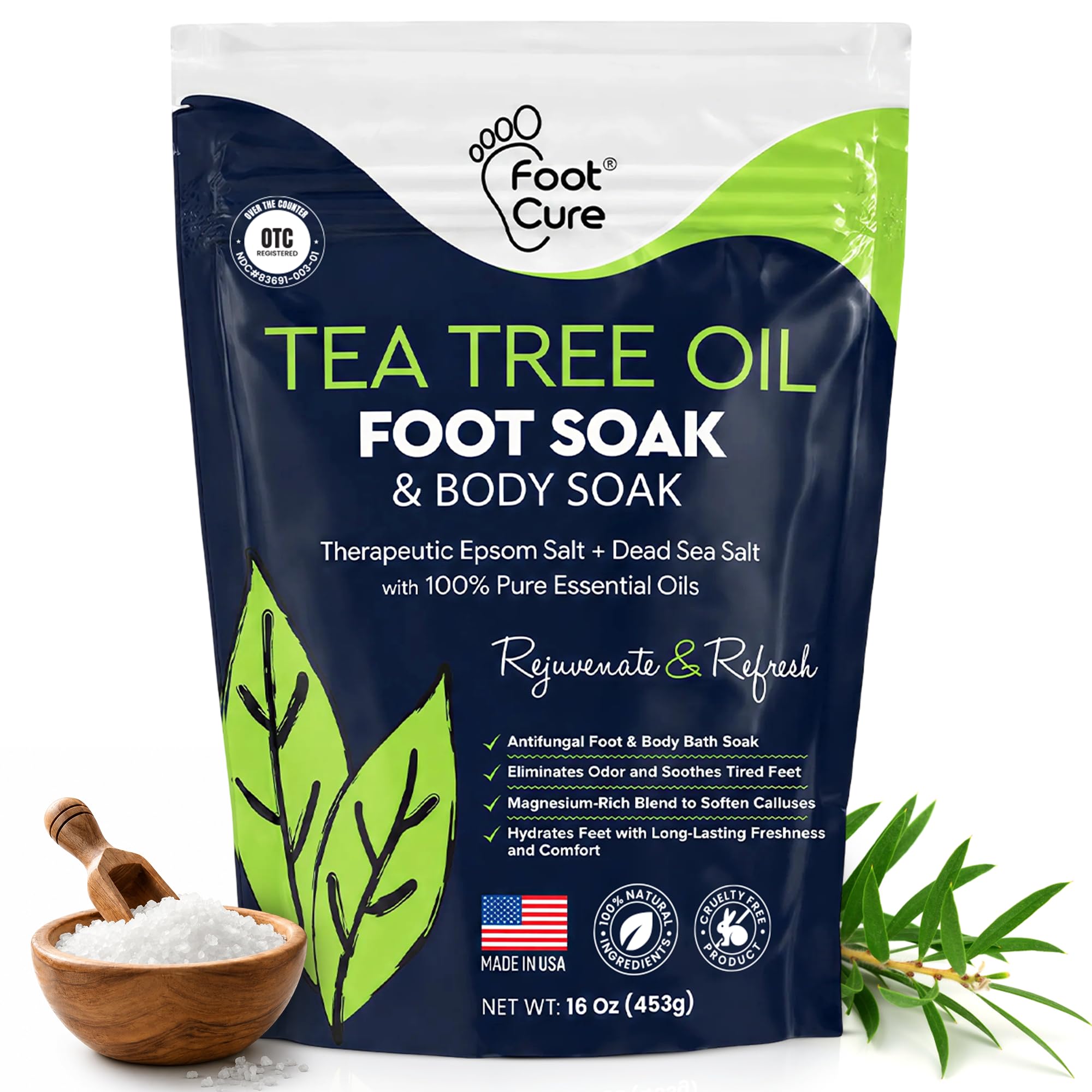 Tea Tree Oil Epsom Salt Foot Soak for Toenail Fungus Treatment, - FOOT CURE