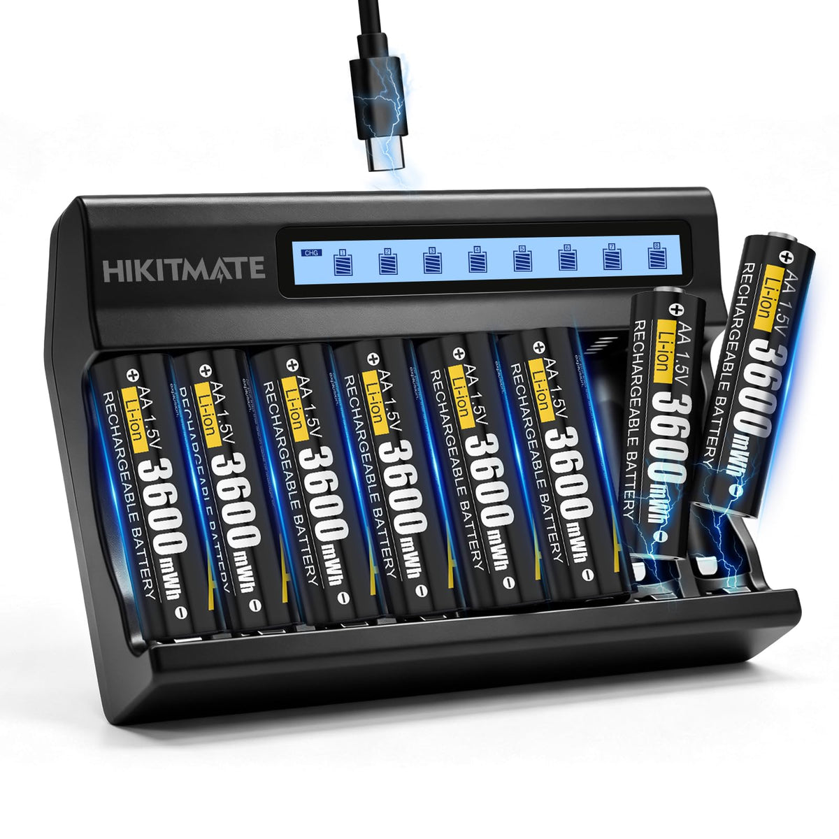 1 5V AA AAA Battery Charger with 8 Pack AA Rechargeable - HIKITMATE Official Imagery - 1