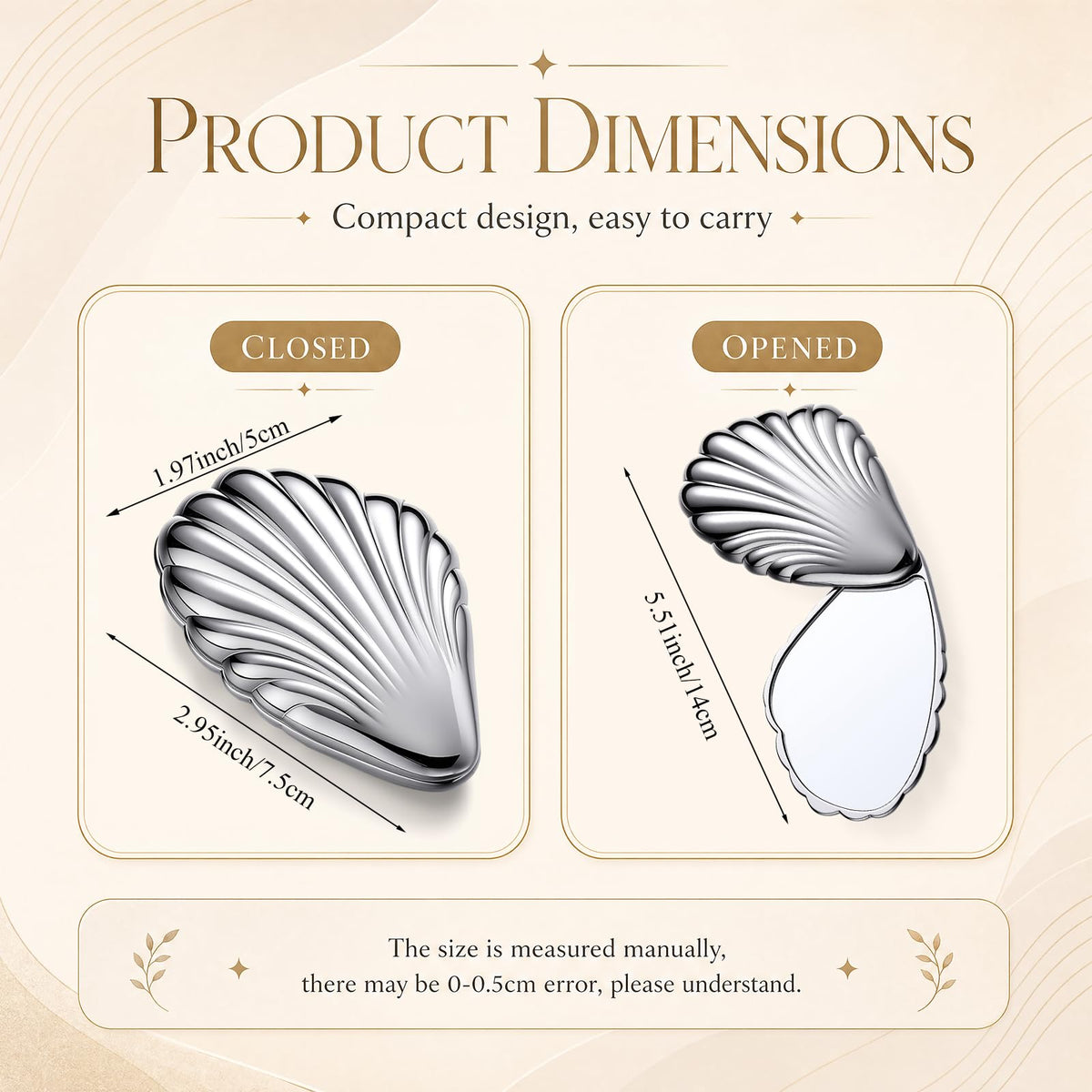 RattanView 4 Pcs Seashell Mini Silver Compact Mirror for - RattanView Official Imagery - 3