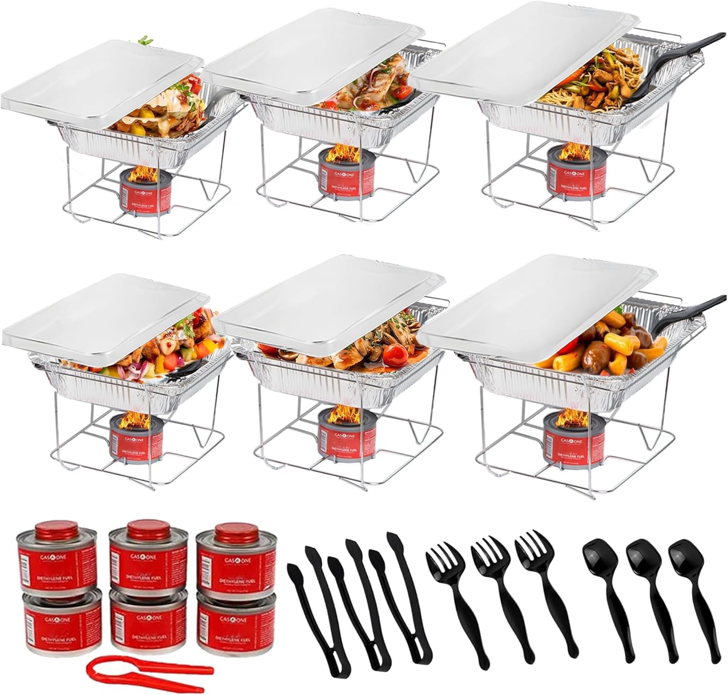 Alpha Living 6 Pack - Disposable Chafing Dish Buffet Set, Half - Product Imagery