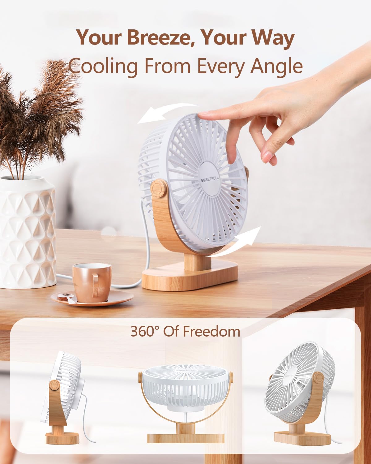 SWEETFULL Small USB Desk Fan, Desktop Table Fan, Quiet Office Min by SWEETFULL - Angle View 5