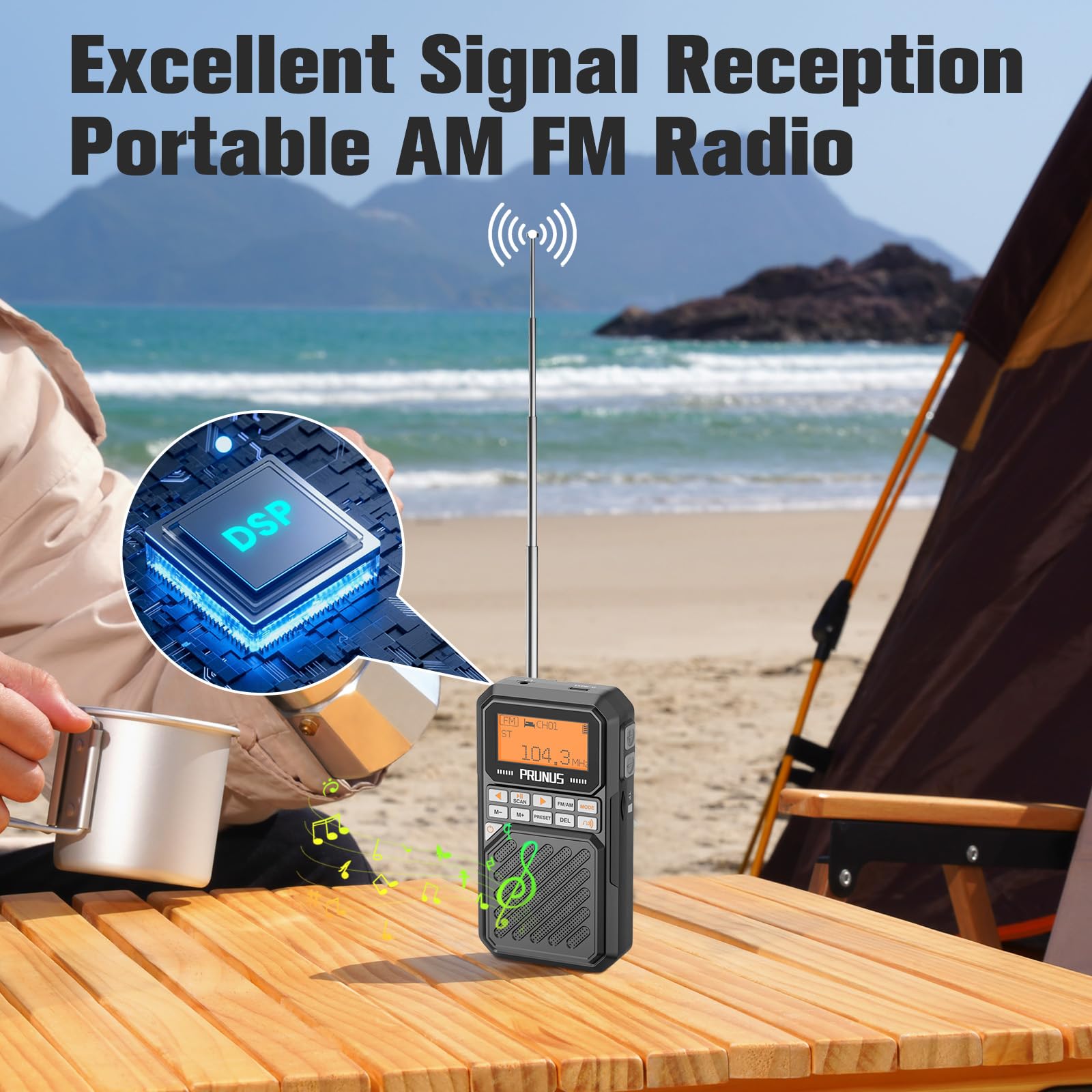 PRUNUS J525 AM FM Bluetooth Portable Radio with Sleep Timer