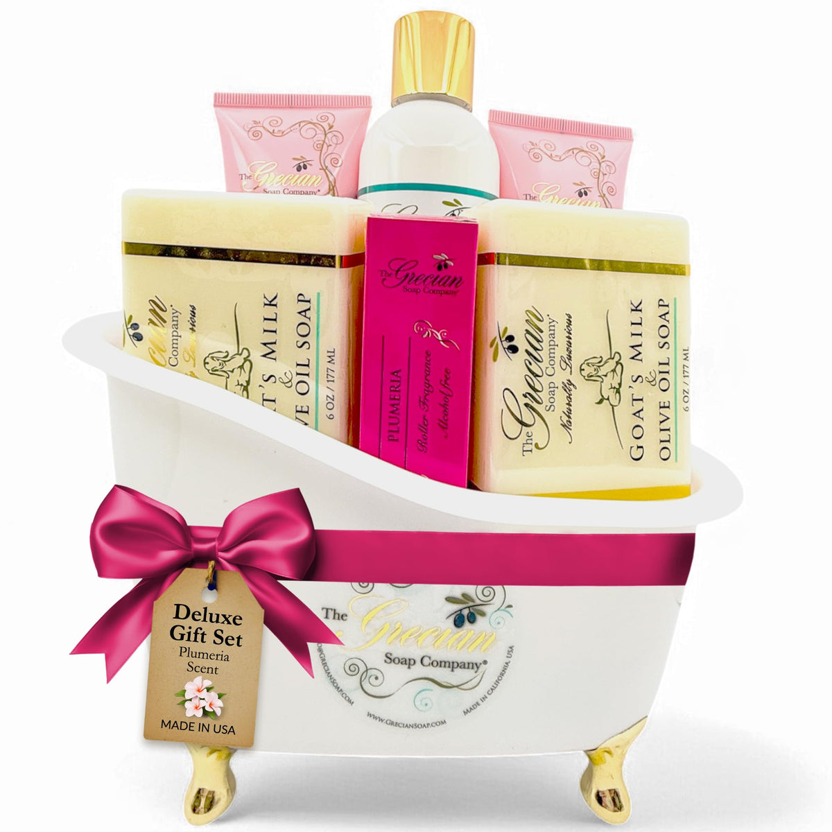Deluxe Bathtub Gift Set 6pcs Goat Milk Olive Oil Skin Care - The Grecian Soap Company Official Imagery - 2