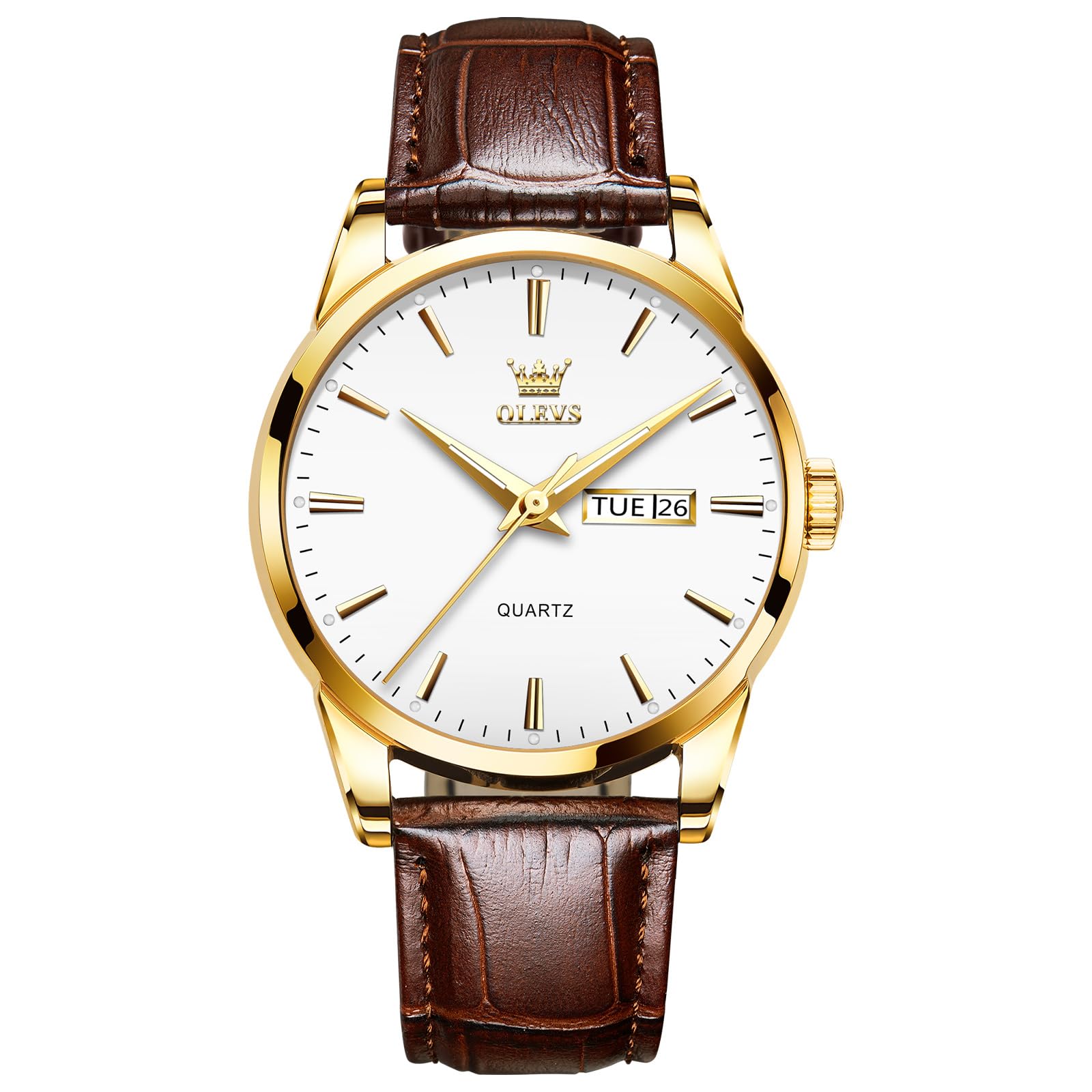 Men's Casual Leather Watch, Easy to Read Three-Hand Analog - Product Imagery