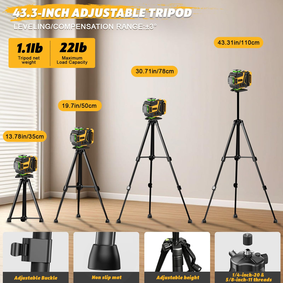 Laser Level with Tripod Laser Level 16 Lines 4 360 Self - VOLTSTRIKE Official Imagery - 5