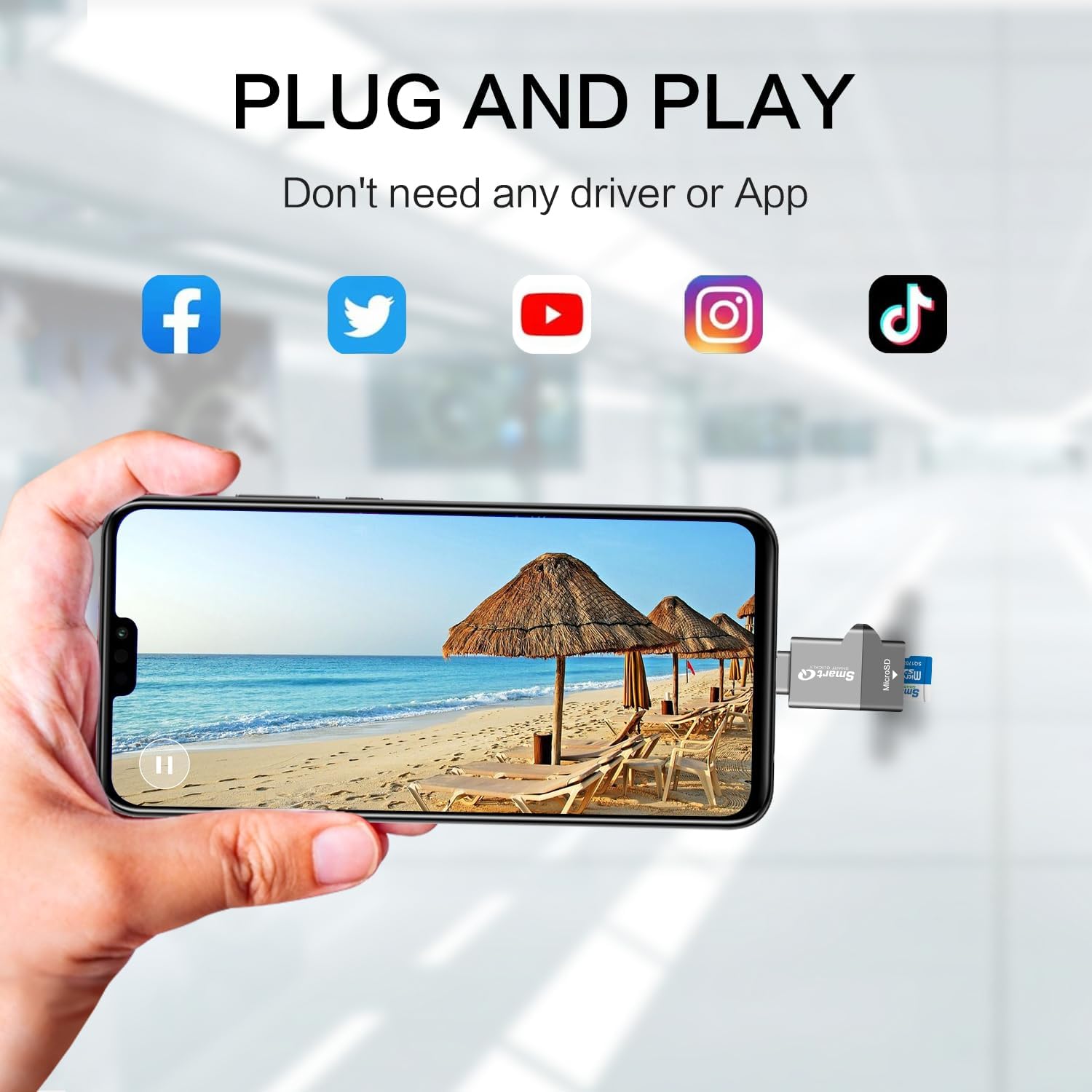 SmartQ C356 Type-C MicroSD card reader with USB 3.0 port for fast data transfer, shown connected to a device.