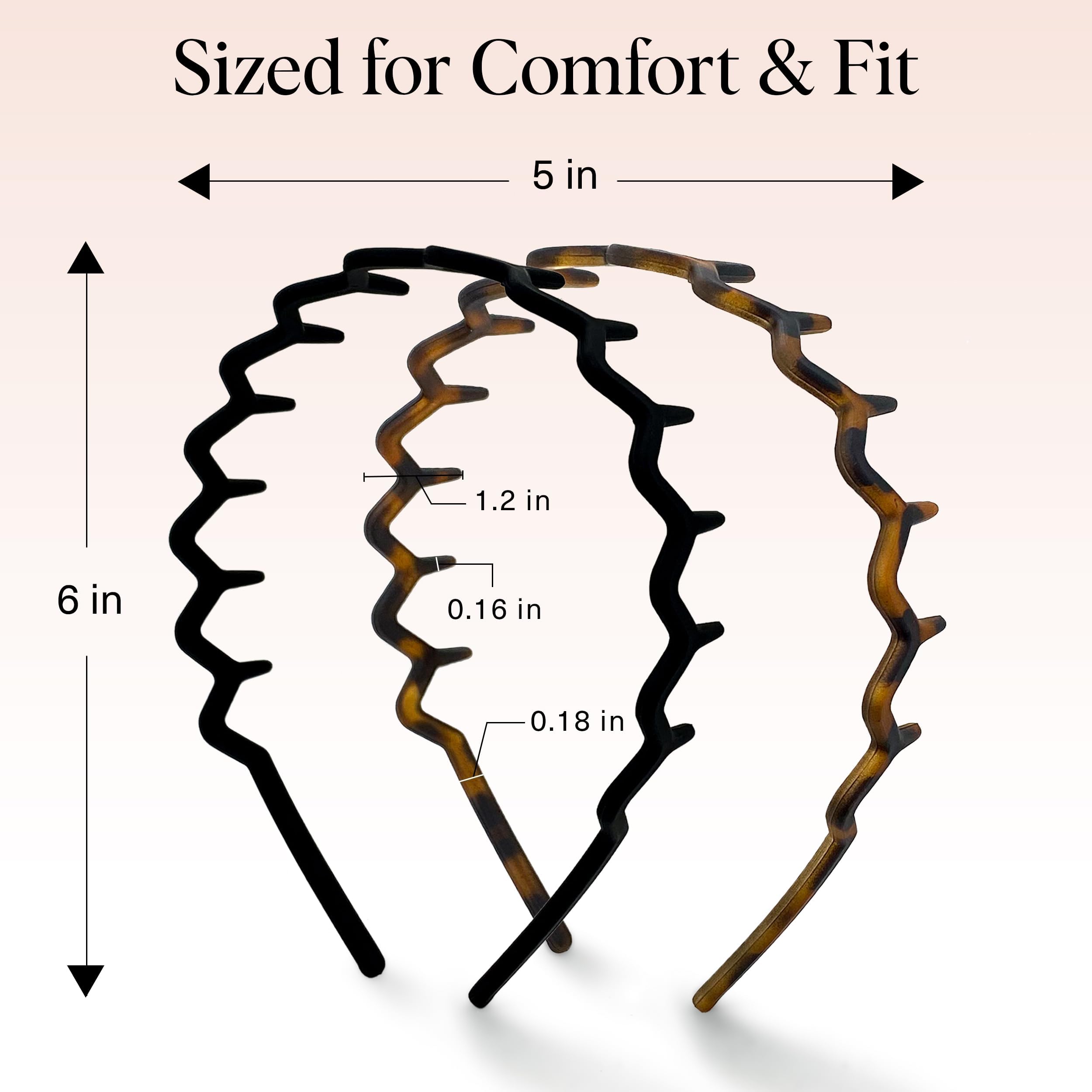 Kitsch Zig Zag Headbands for Women - Black and Tortoise, 2 pcs - Elefair Tech Official Product View 6