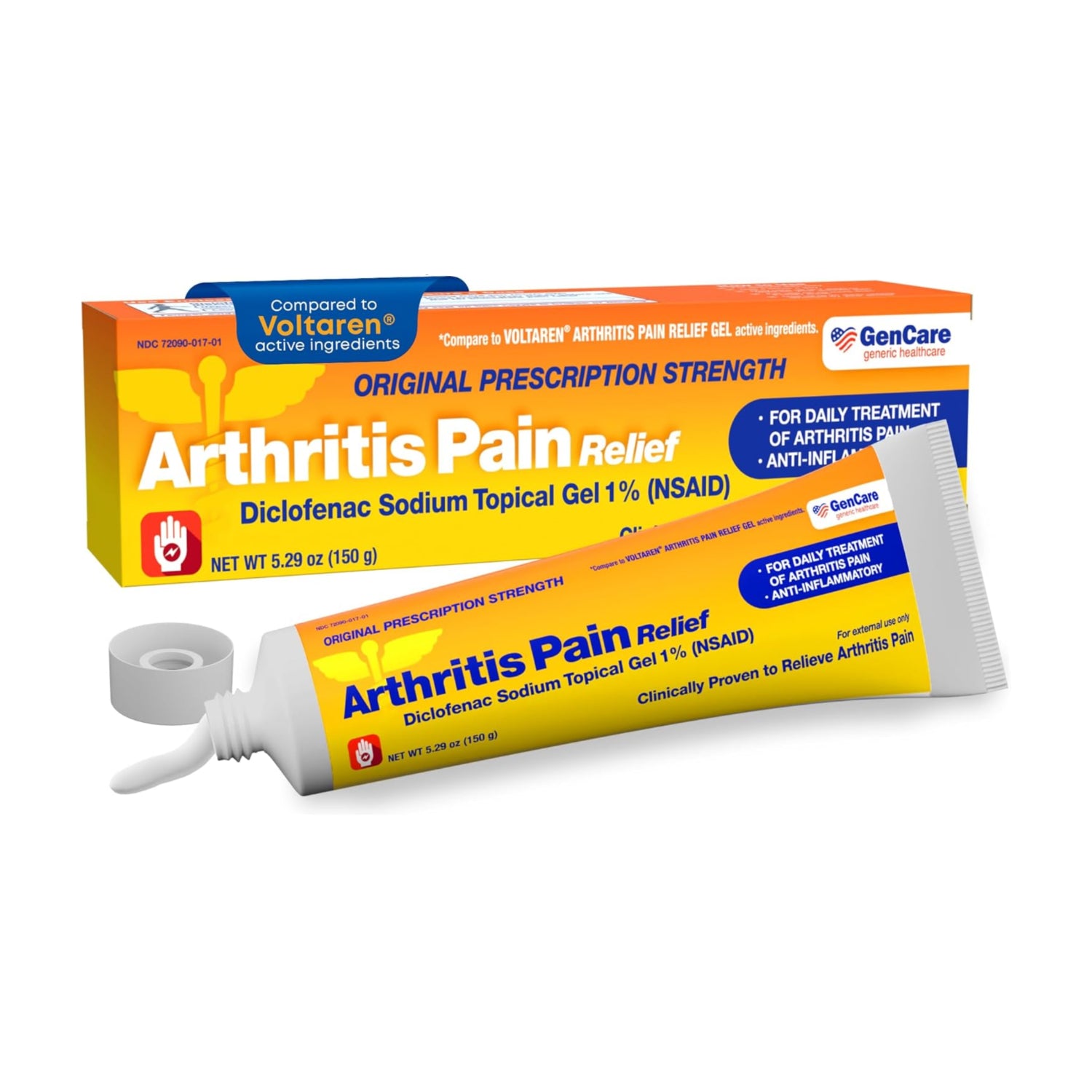 GenCare Arthritis Pain Relief Diclofenac Sodium 1% topical gel tube, used for reducing joint pain and inflammation.