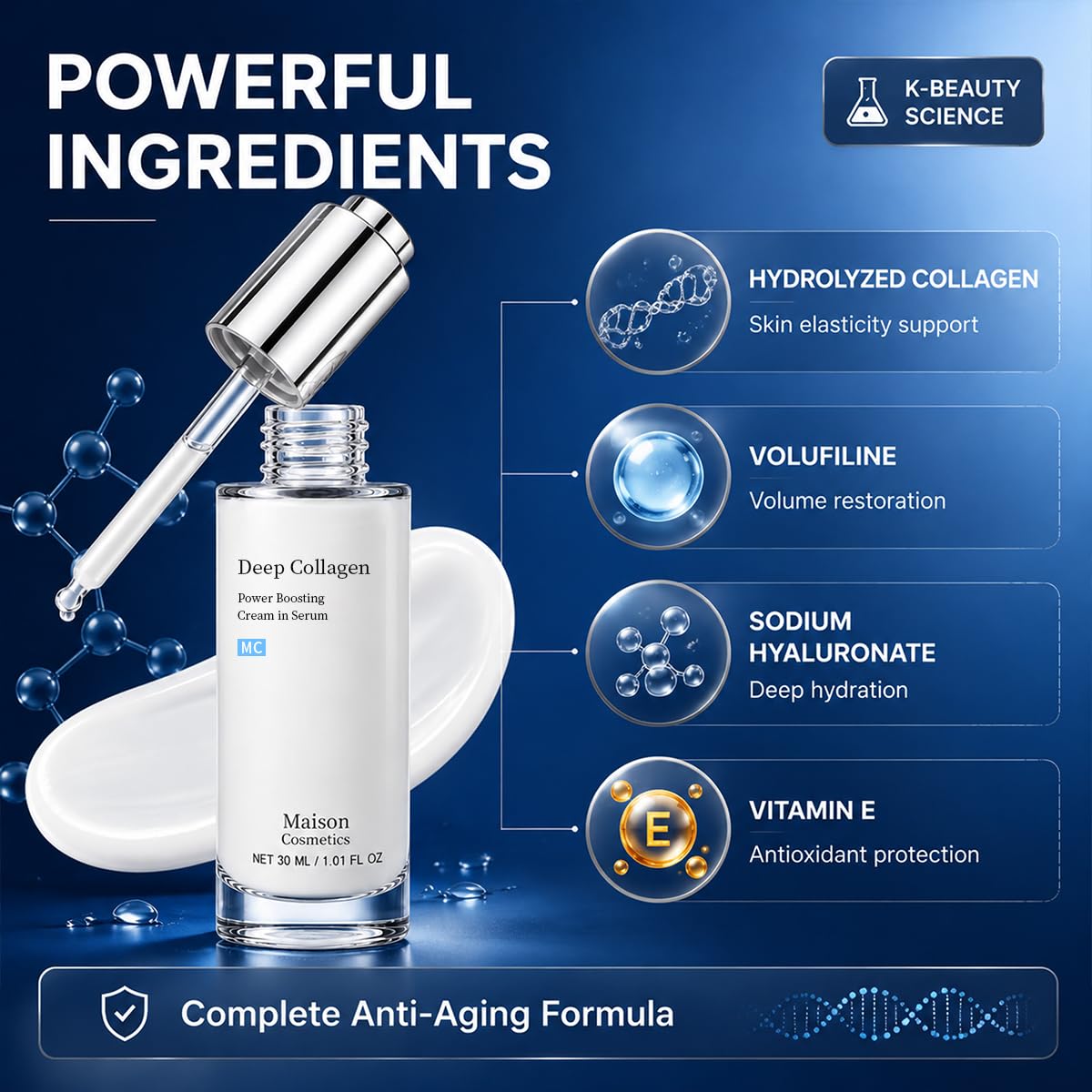 OLAVITA Maison Cosmetics Deep Collagen Volufiline Korean Skin Care Collagen Serum With Hydrolyzed Collagen, Korean Moist