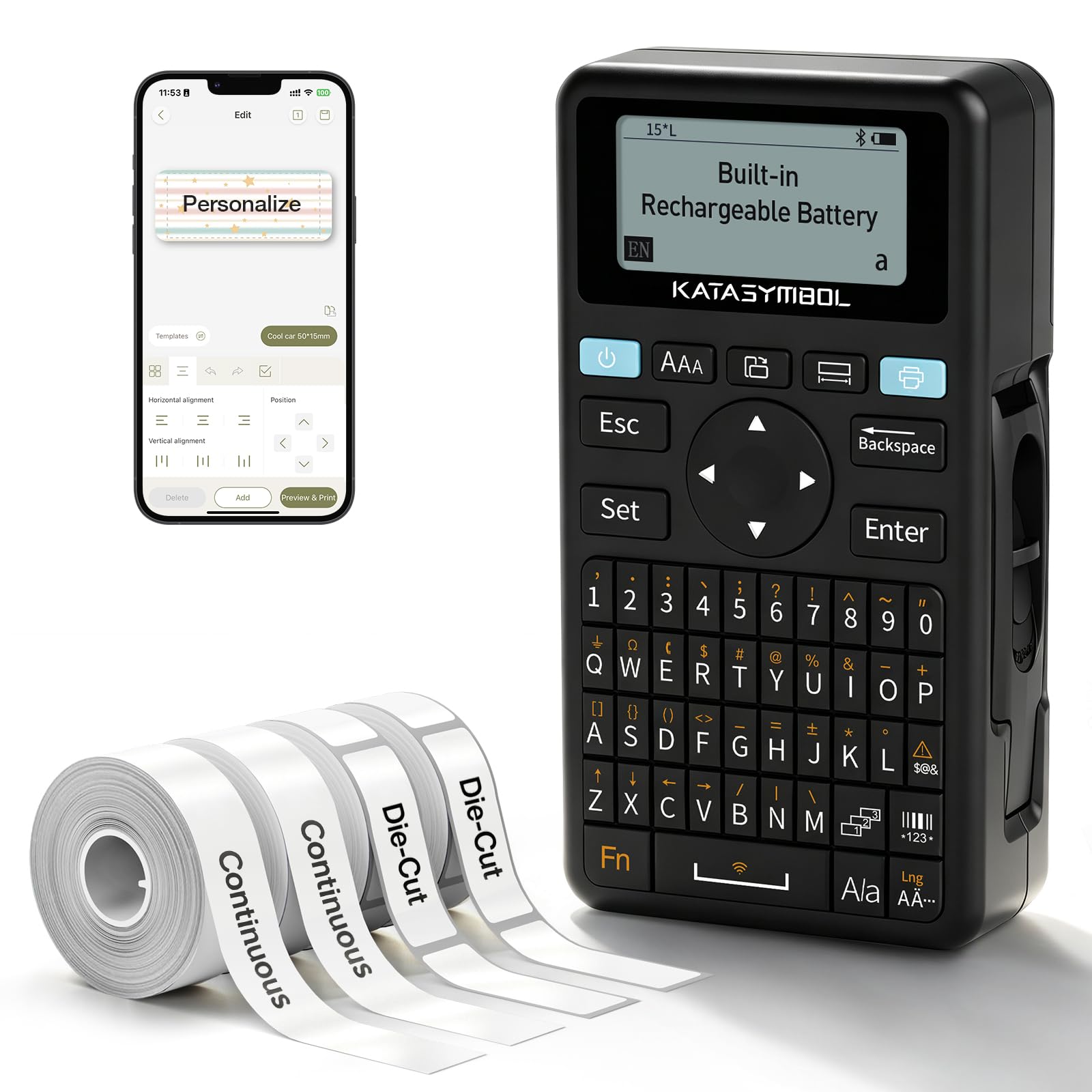 SUPVAN E11 Keyboard & Bluetooth Label Maker Machine with 4 Tapes by SUPVAN - Angle View 1