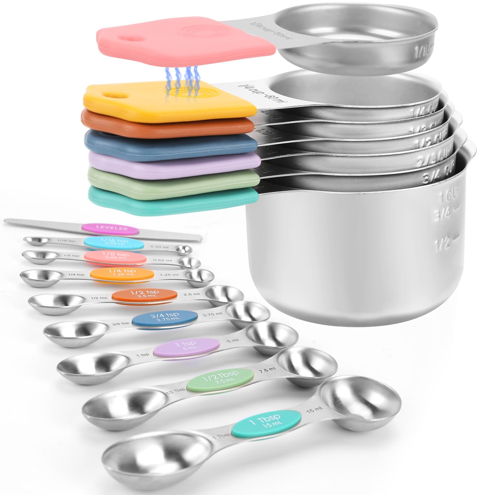 HOUJIP Magnetic Measuring Cups and Spoons Set-Heavy Duty 304 Stai by HOUJIP - Angle View 1