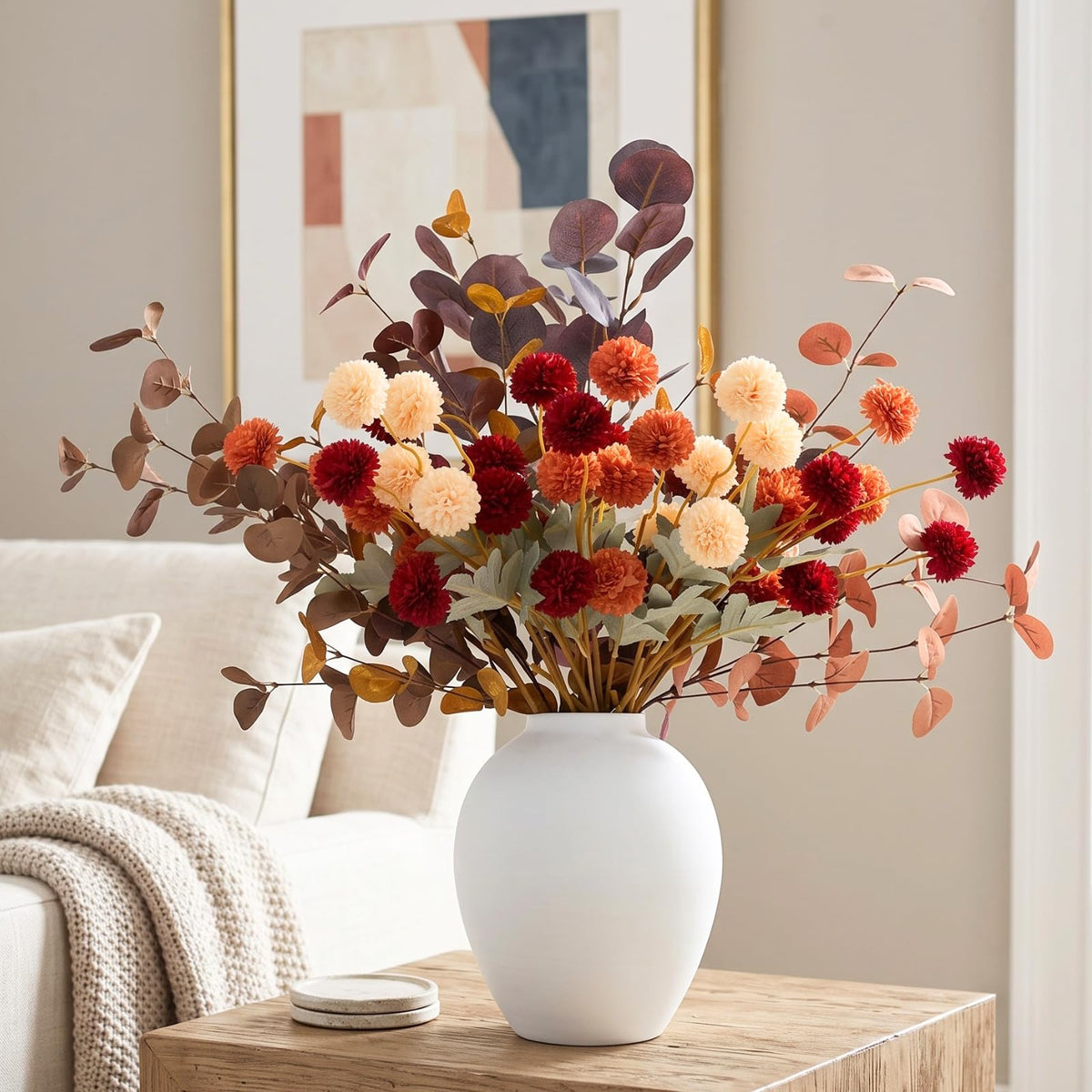 RyddeligHome 12 Stems Fake Mum Flowers with Black Vase for - RyddeligHome Official Imagery - 8