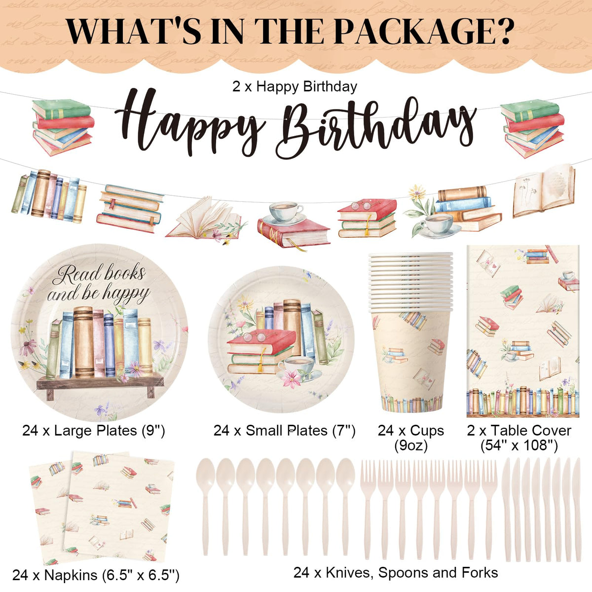 Zhehao 172 Pcs 24 Set Book Themed Birthday Party Tableware - Zhehao Official Imagery - 3