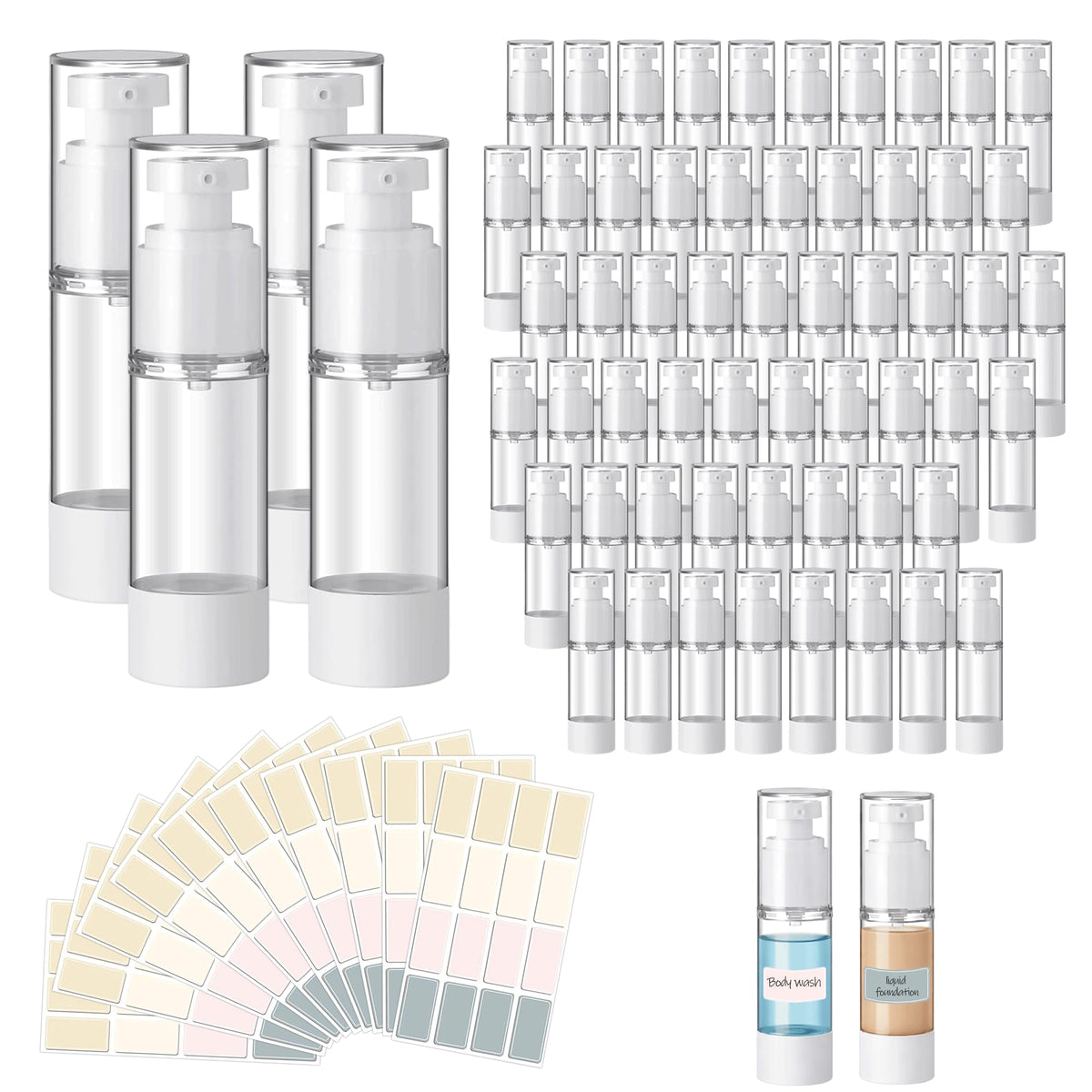 60 Pcs Clear Airless Pump Bottles 1oz 30ml Refillable - MOSIOBERDAVIAN Official Imagery - 1