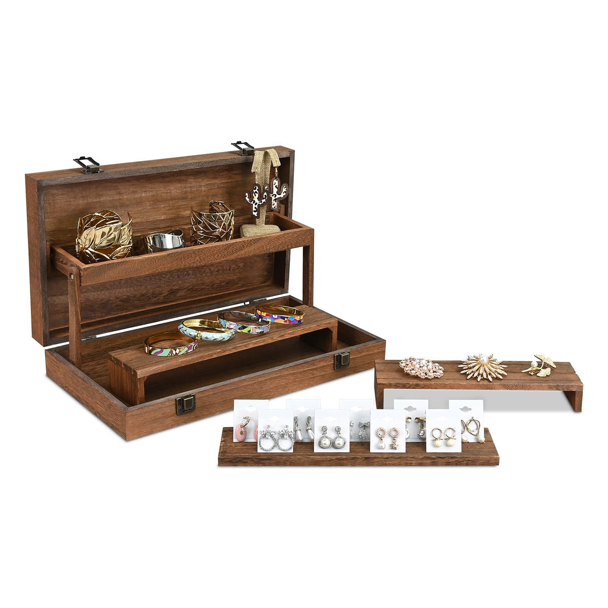 MOOCA 3 Tier Portable Wooden Jewelry Display Risers Carrying - MOOCA Official Imagery - 1
