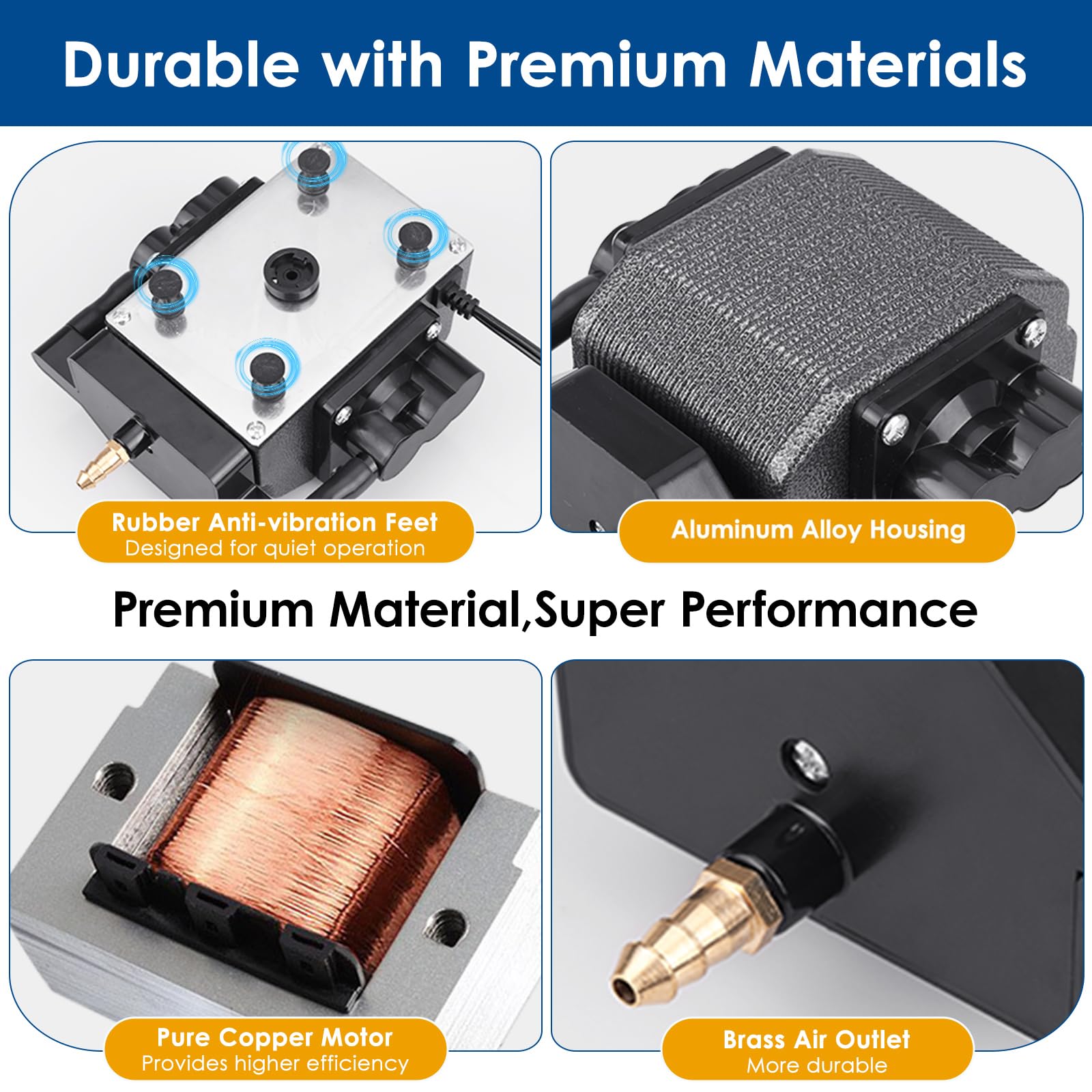 AquaMiracle Quiet Aquarium Air Pump 200/317/475GPH High Pressure - AquaMiracle Official Product View 3