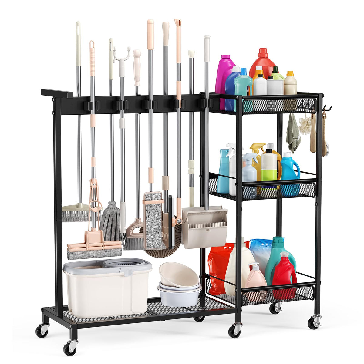 Broom Holder with Cleaning Supplies Organizer Cleaning - Beolisave Official Imagery - 1