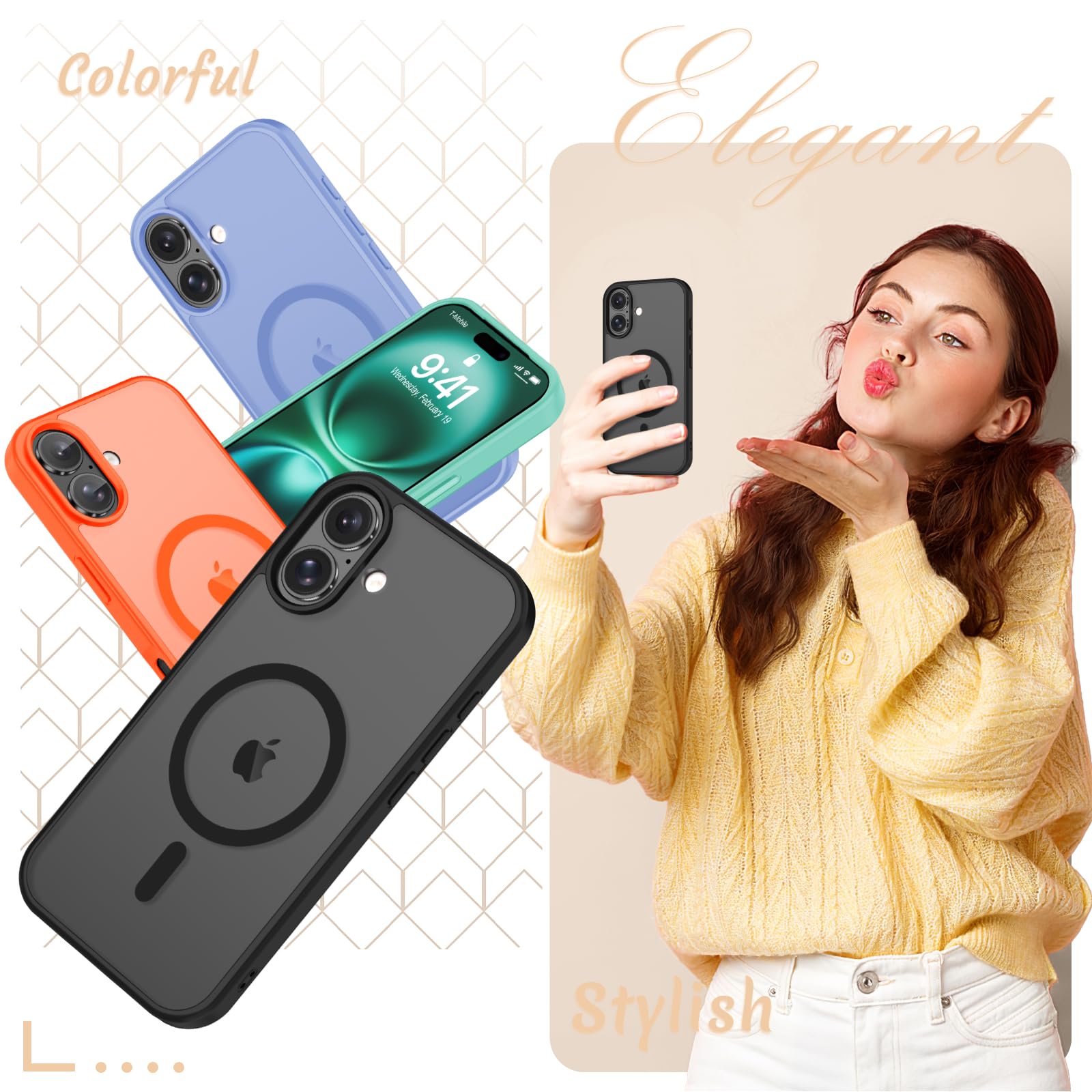 for iPhone 16 Case, Matte Magnetic Phone Cover, Black - YENAPOON Official Product View 8