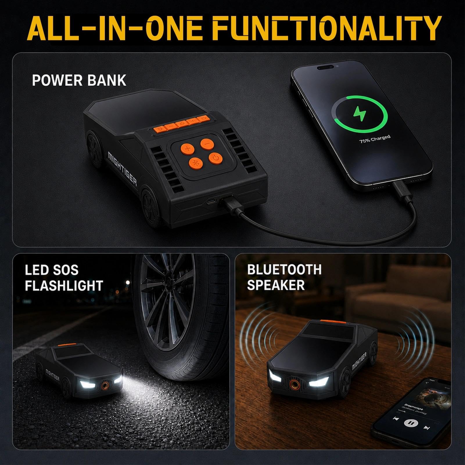 Mightiger Tire Inflator Car-Shaped Air Pump with Bluetooth Gifts by Mightiger - Angle View 7