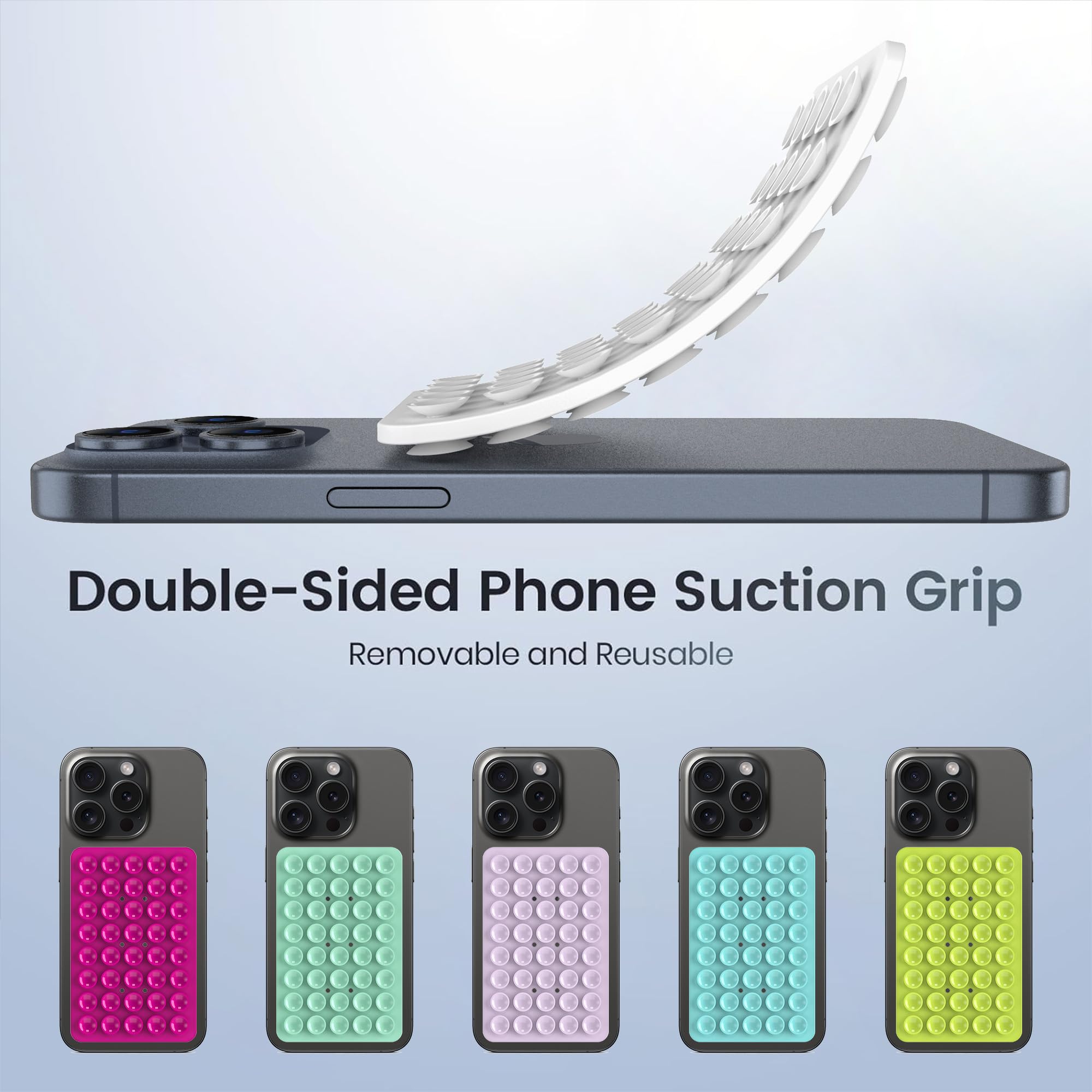 CMZZ double-sided silicone suction phone holder mount with black and white design, suitable for iPhone and Android, for hands-free selfies and videos