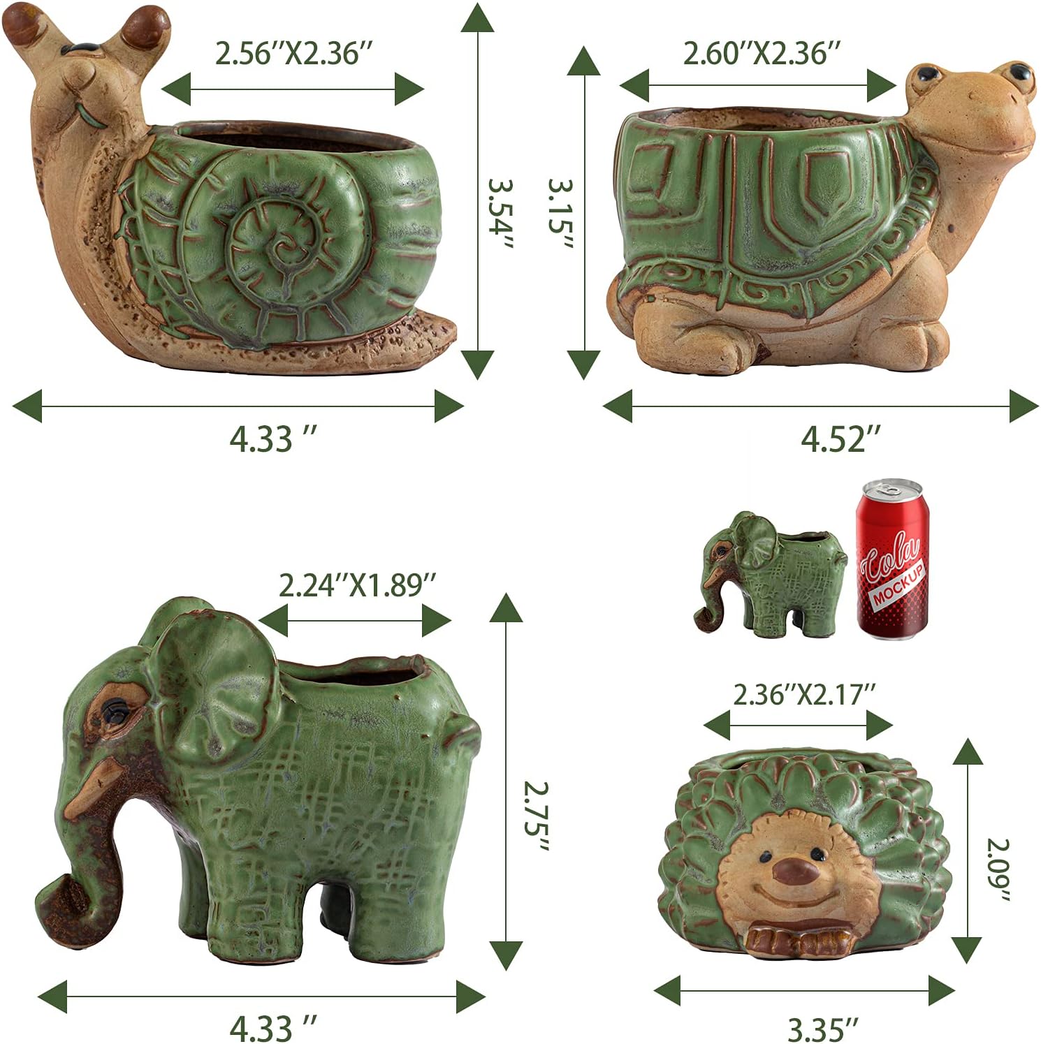 Small ceramic succulent pots with drainage holes, animal-shaped planters for indoor and outdoor cactus plants by Godealio