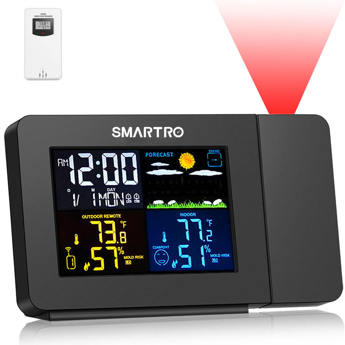 SC91 Projection Alarm Clock for Bedrooms with Weather - SMARTRO Official Imagery - 1
