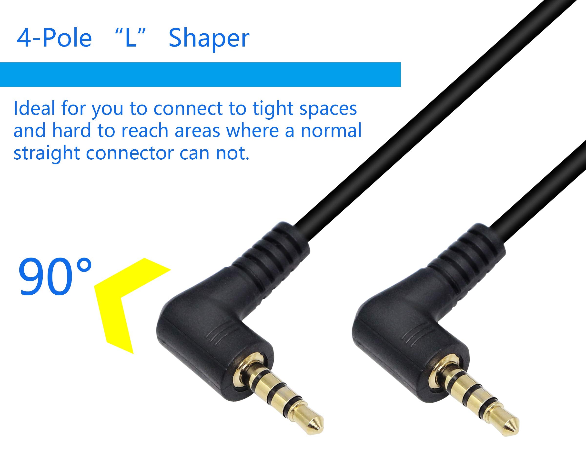CERRXIAN 90 Degree Right Angle 3.5mm Male to Male Jack 4 Pole Ext by CERRXIAN - Angle View 3