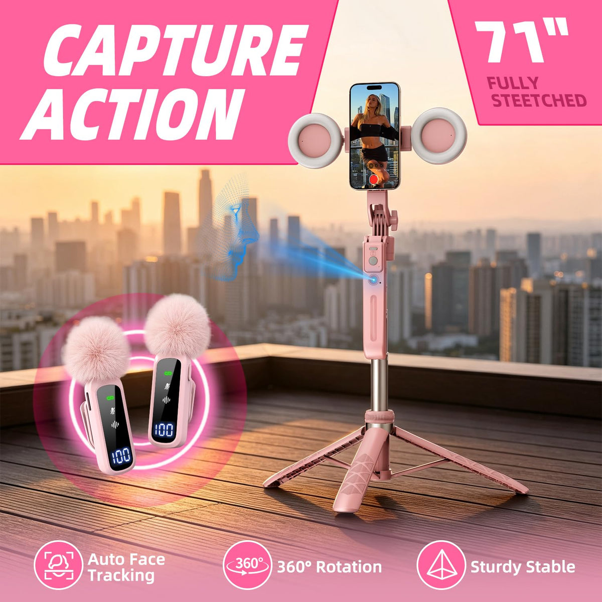 Pink Vlogging Kit for iPhone Android 71 Magnetic Auto Face - yAyusi Official Imagery - 3