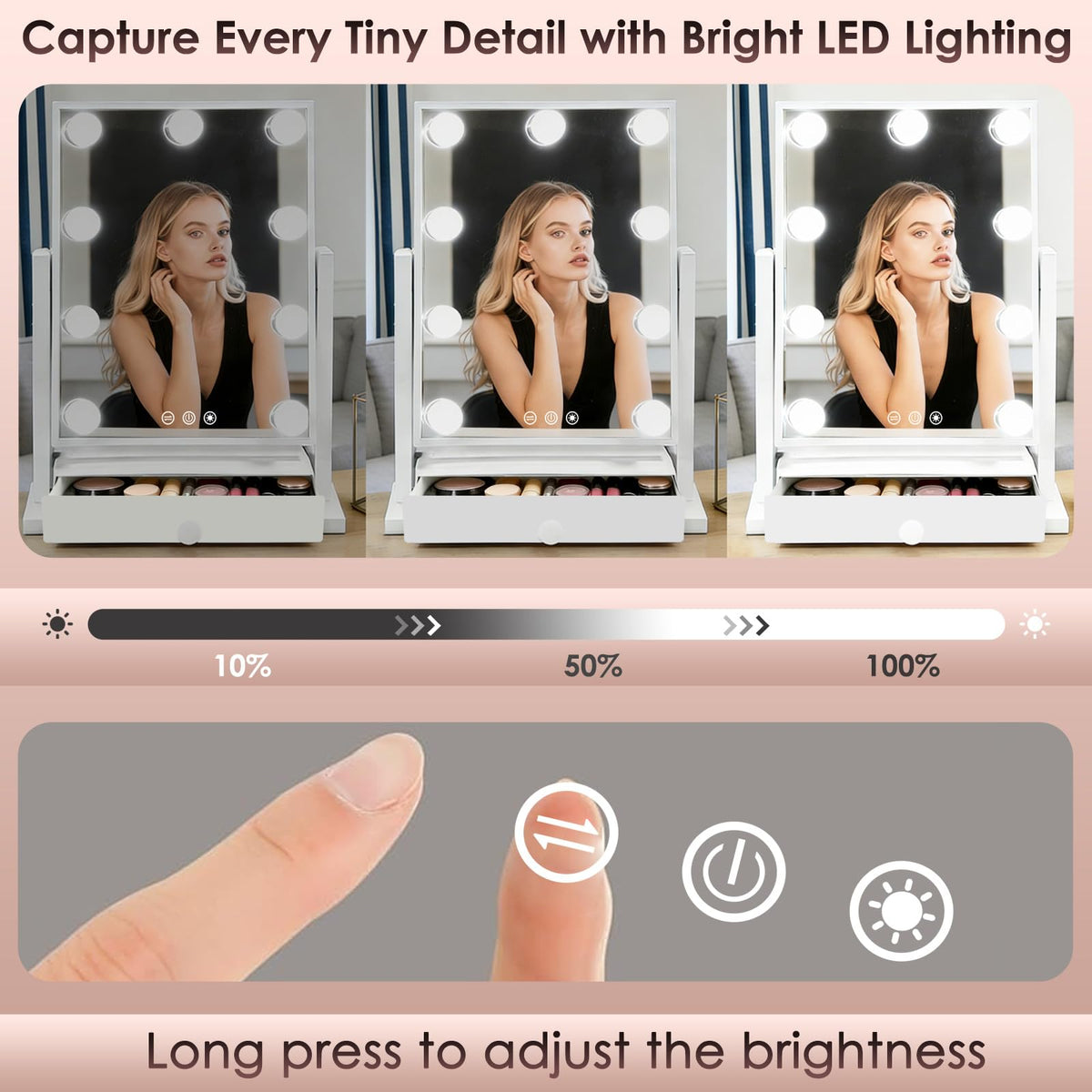 Makeup Mirror with Lights with Drawer Storage Type C and USB - COLMERD Official Imagery - 8