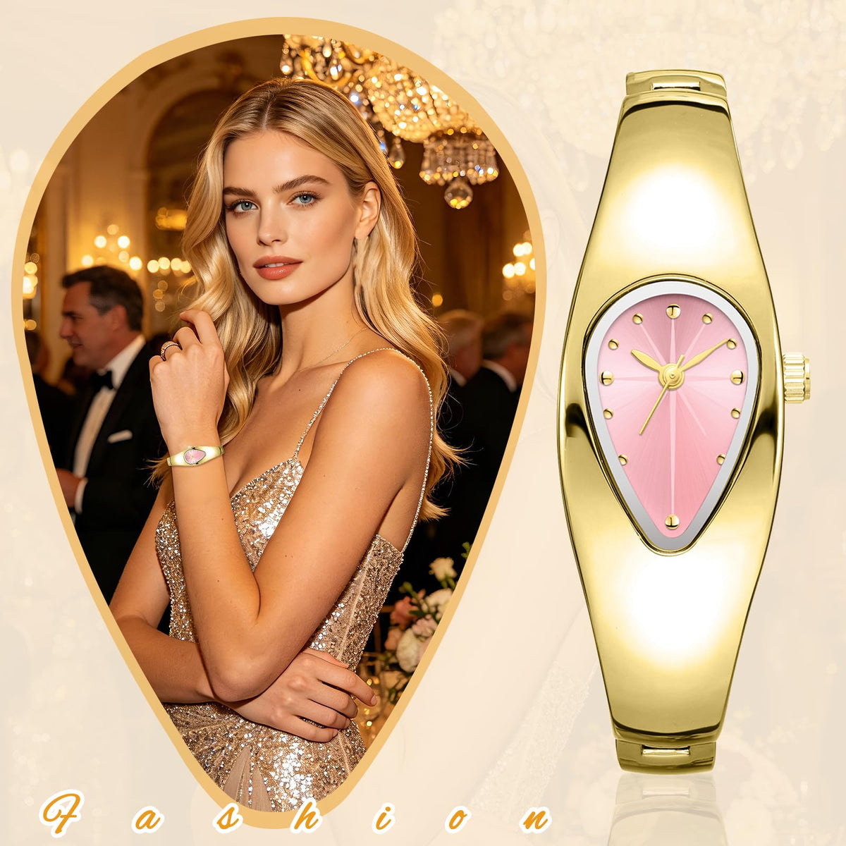 JewelryWe Women Teardrop Bangle Watch Snake Head Shape - JewelryWe Official Imagery - 8