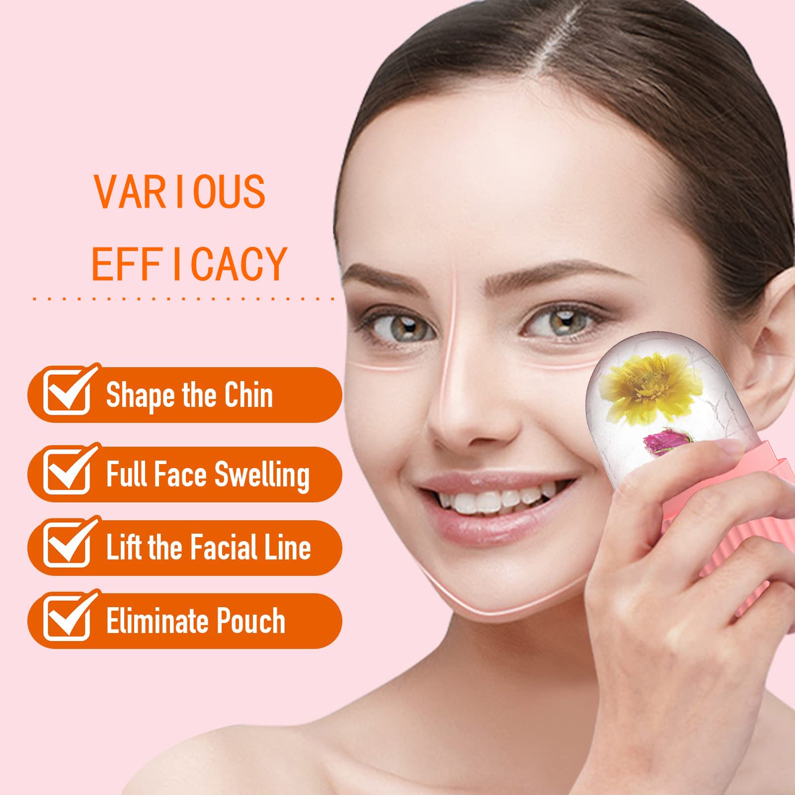 Pink XHJRI Ice Cube Roller massager for face and neck, showing the compact roller with textured surface for soothing skincare.