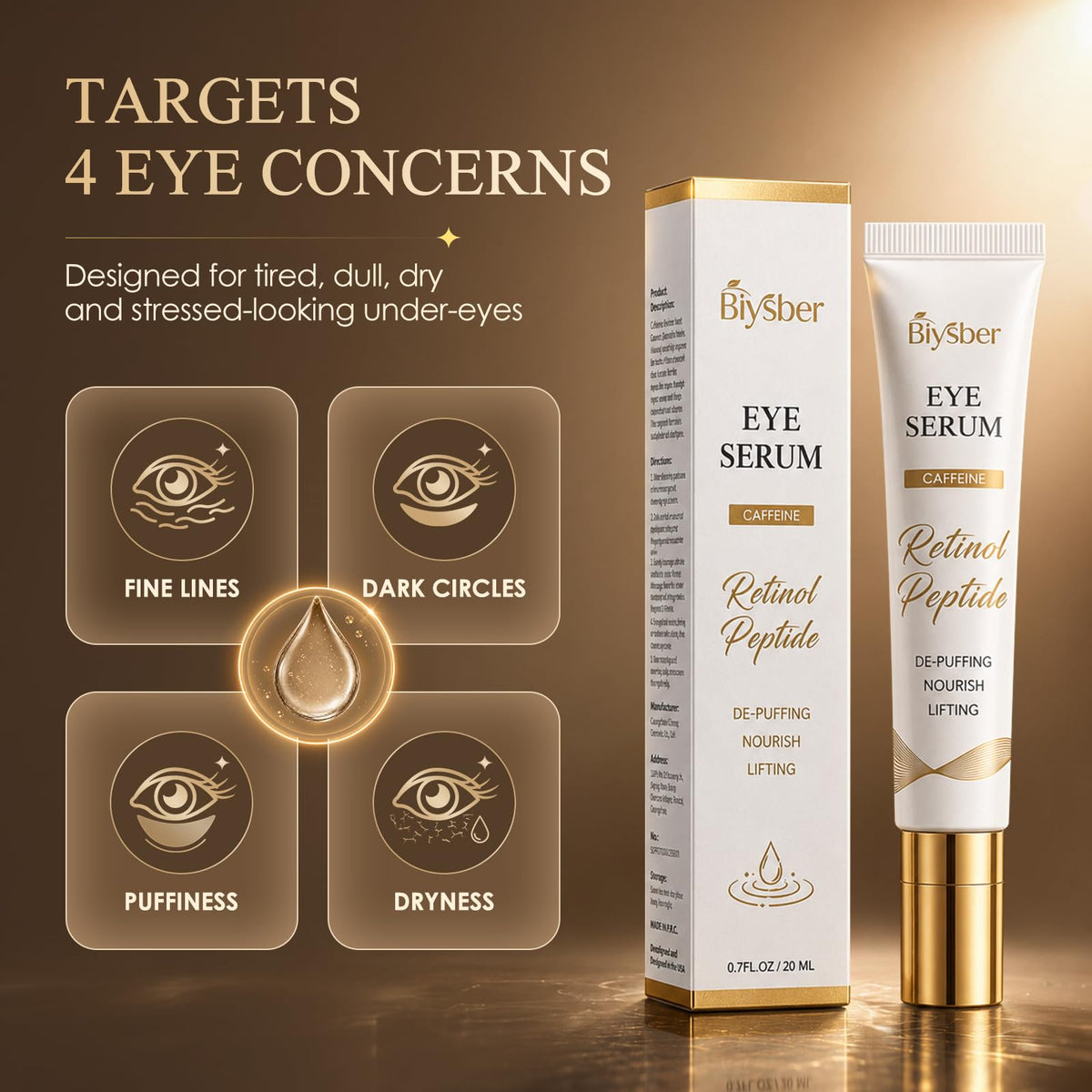 Under Eye Serum for Dark Circles Puffiness Caffeine Retinol - BIYSBER Official Imagery - 5