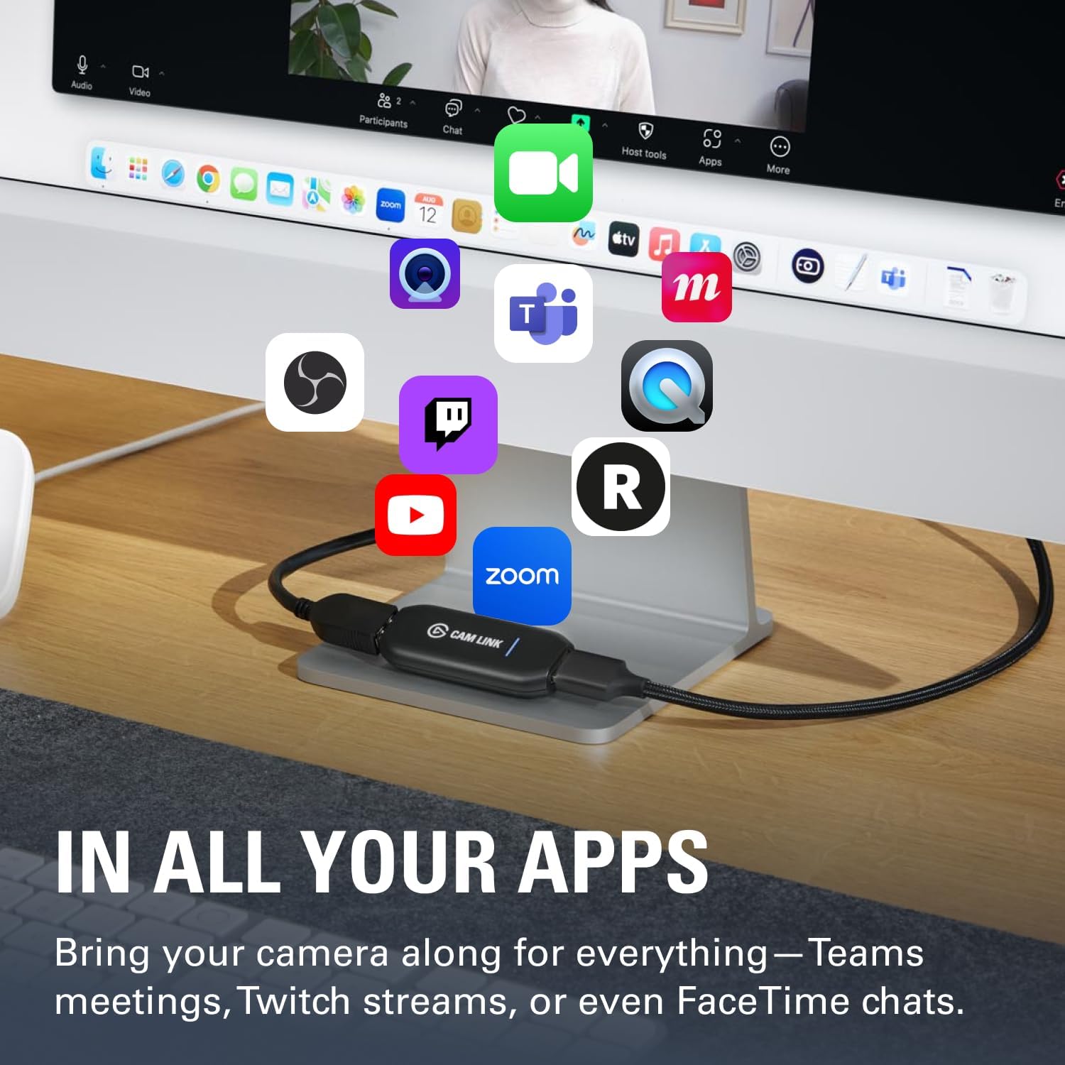 Elgato Cam Link 4K external capture card for DSLR, camcorder, and action cam used as a webcam, shown on a white background