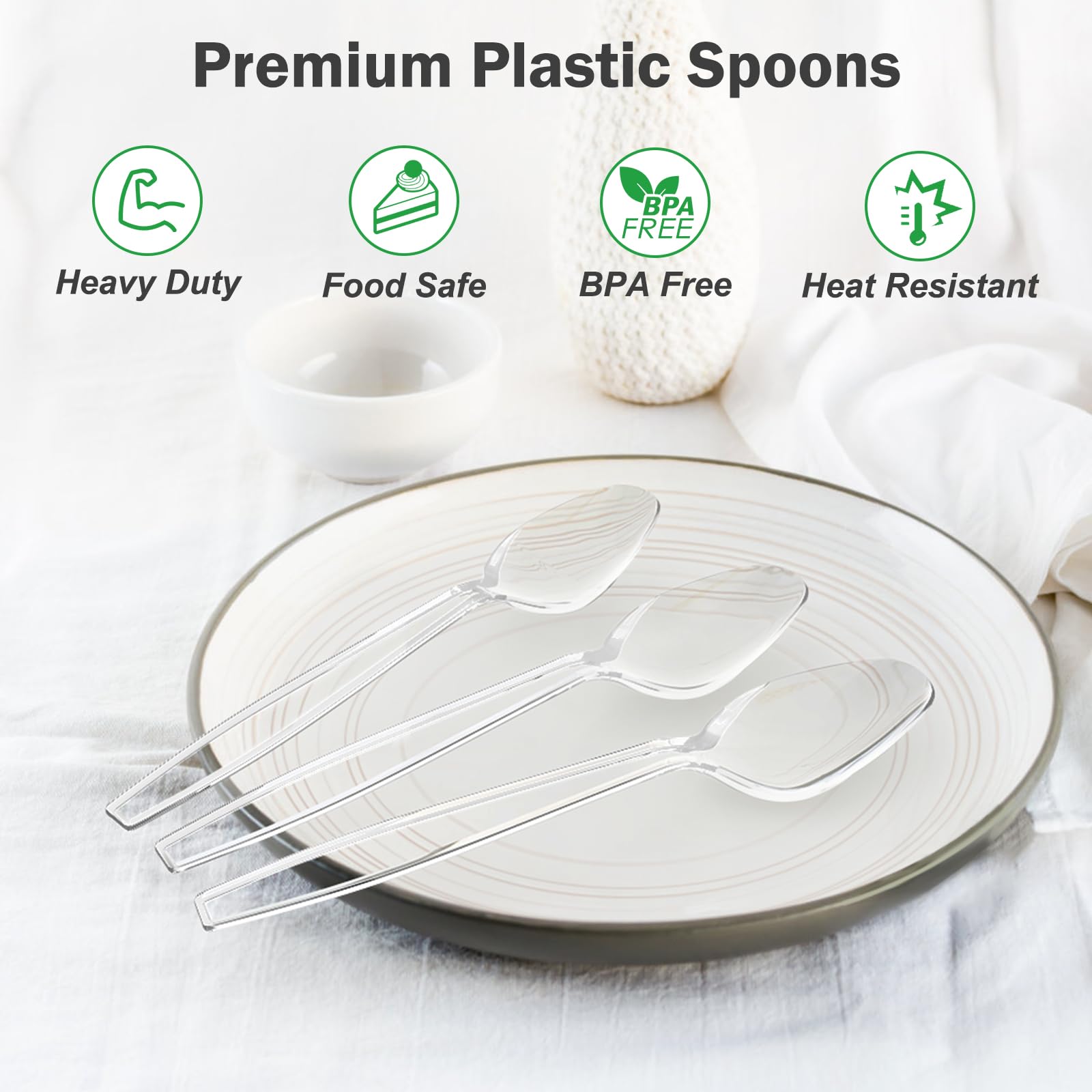 Dealusy 100 Count Clear Plastic Spoons Disposable - Dealusy Official Product View 4