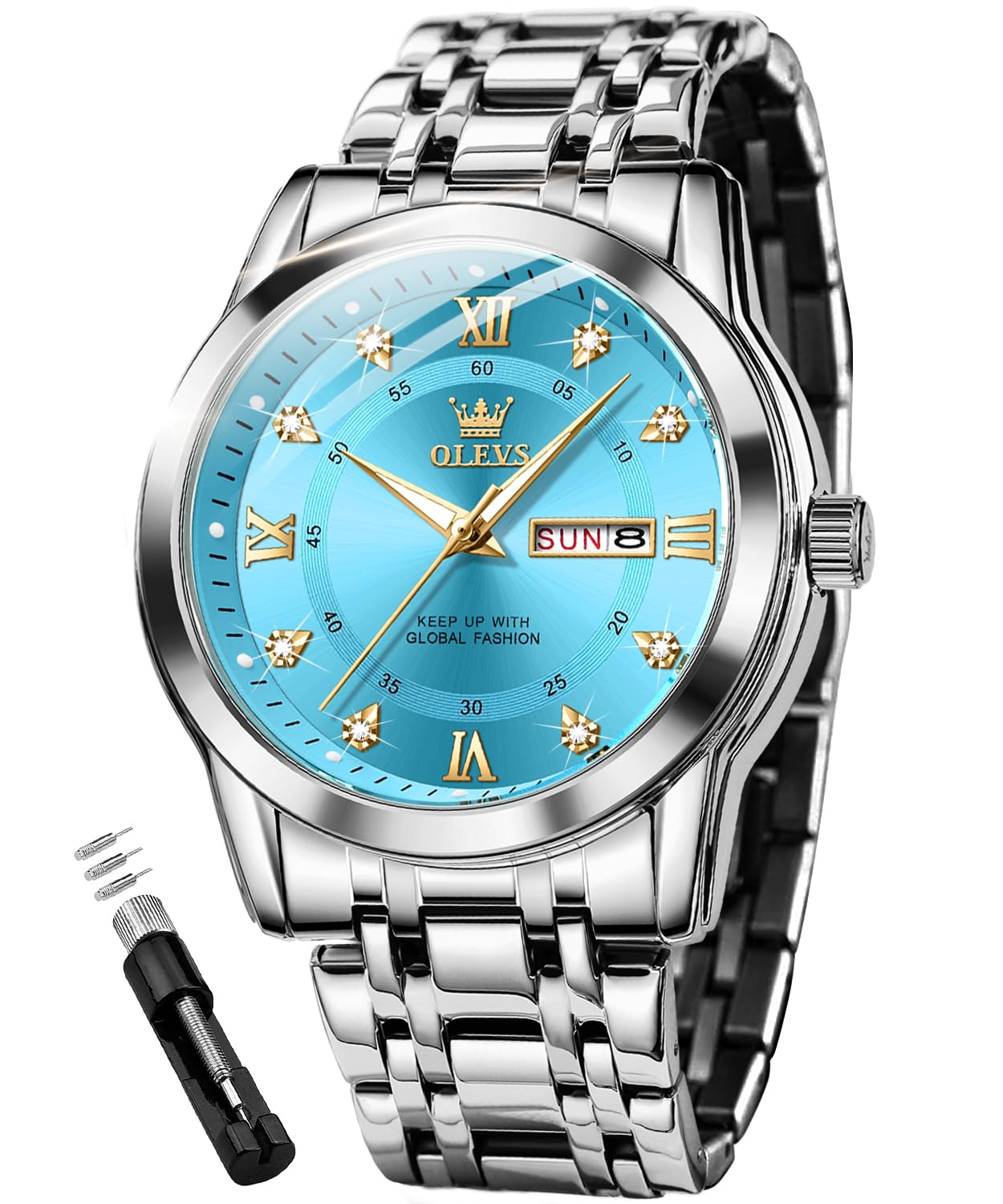 OLEVS Watch for Men Skeleton Business Dress Stainless Steel - Product Imagery