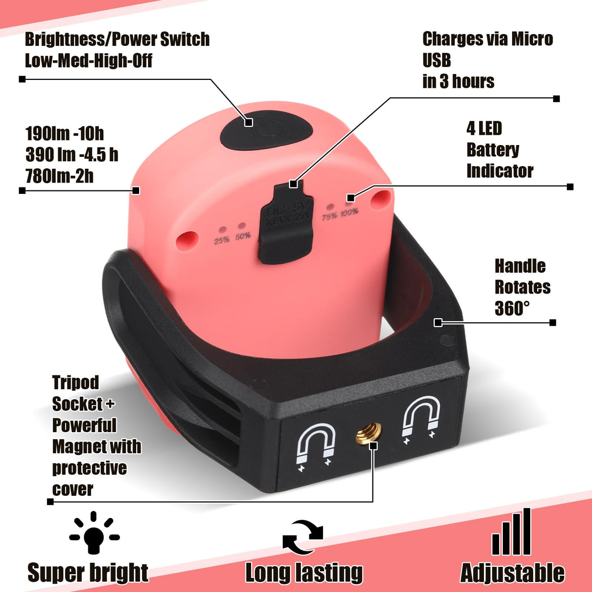 2 Pack 780 Lumens Magnetic Work Light Pink 2pk - Retisee Official Imagery - 5